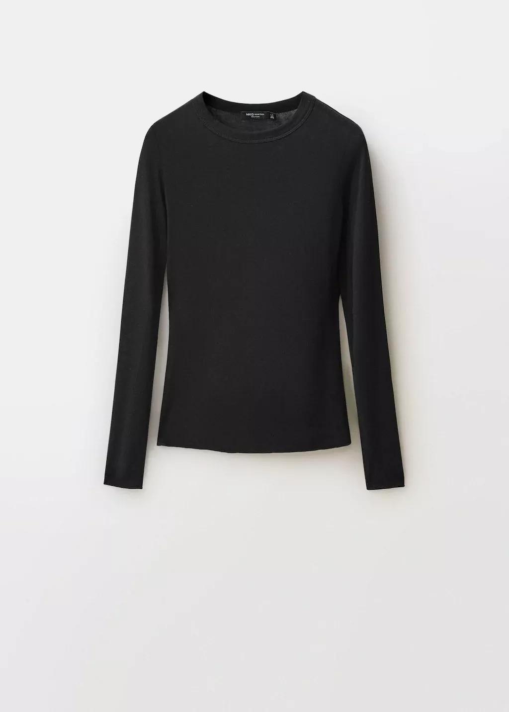 Black Long-Sleeved Wool-Blend T-Shirt, , large image number 4
