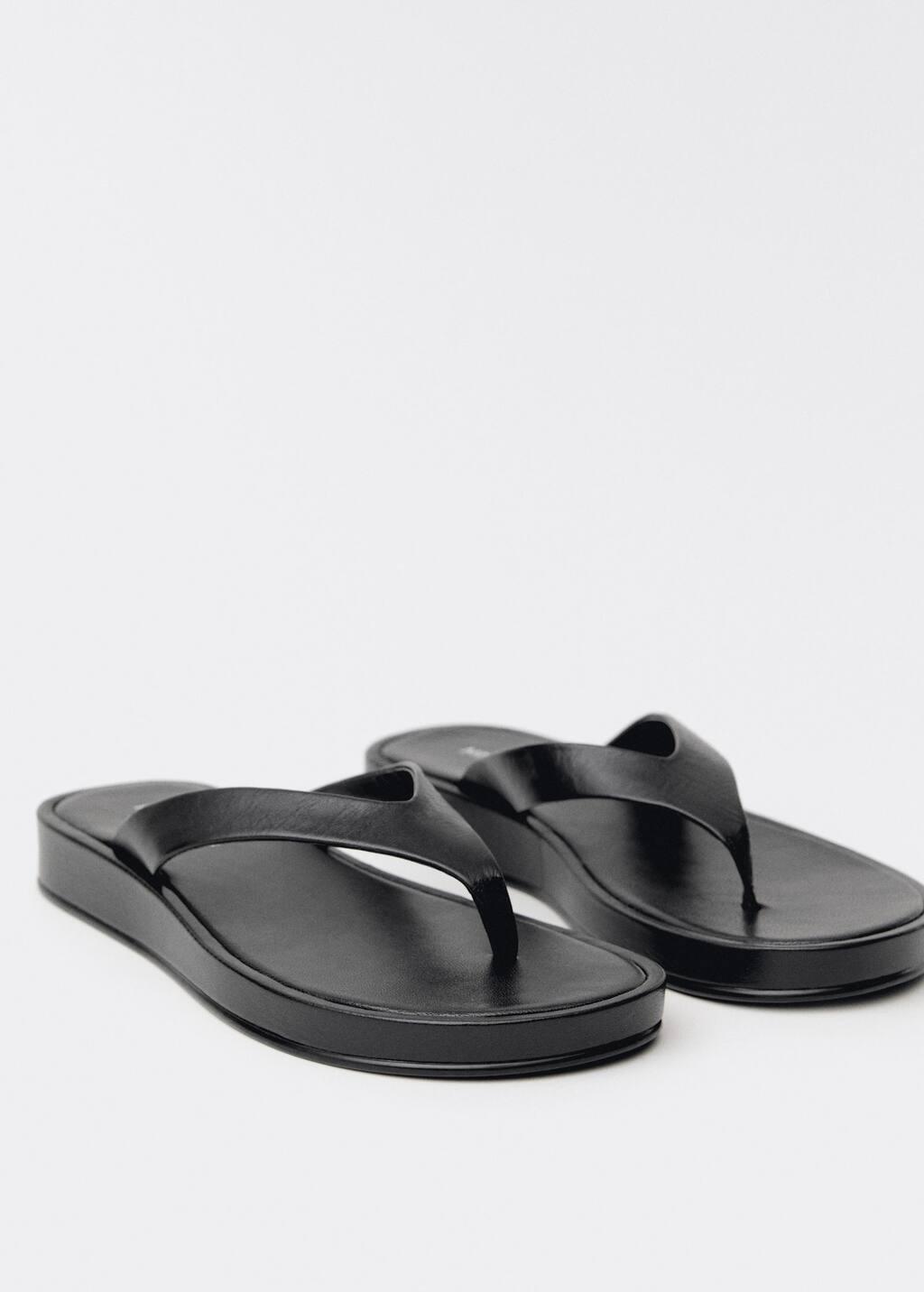 Black Leather Straps Sandals, , large image number 0