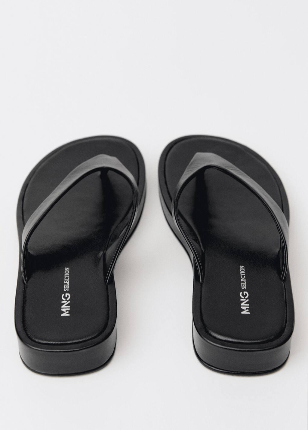 Black Leather Straps Sandals, , large image number 1
