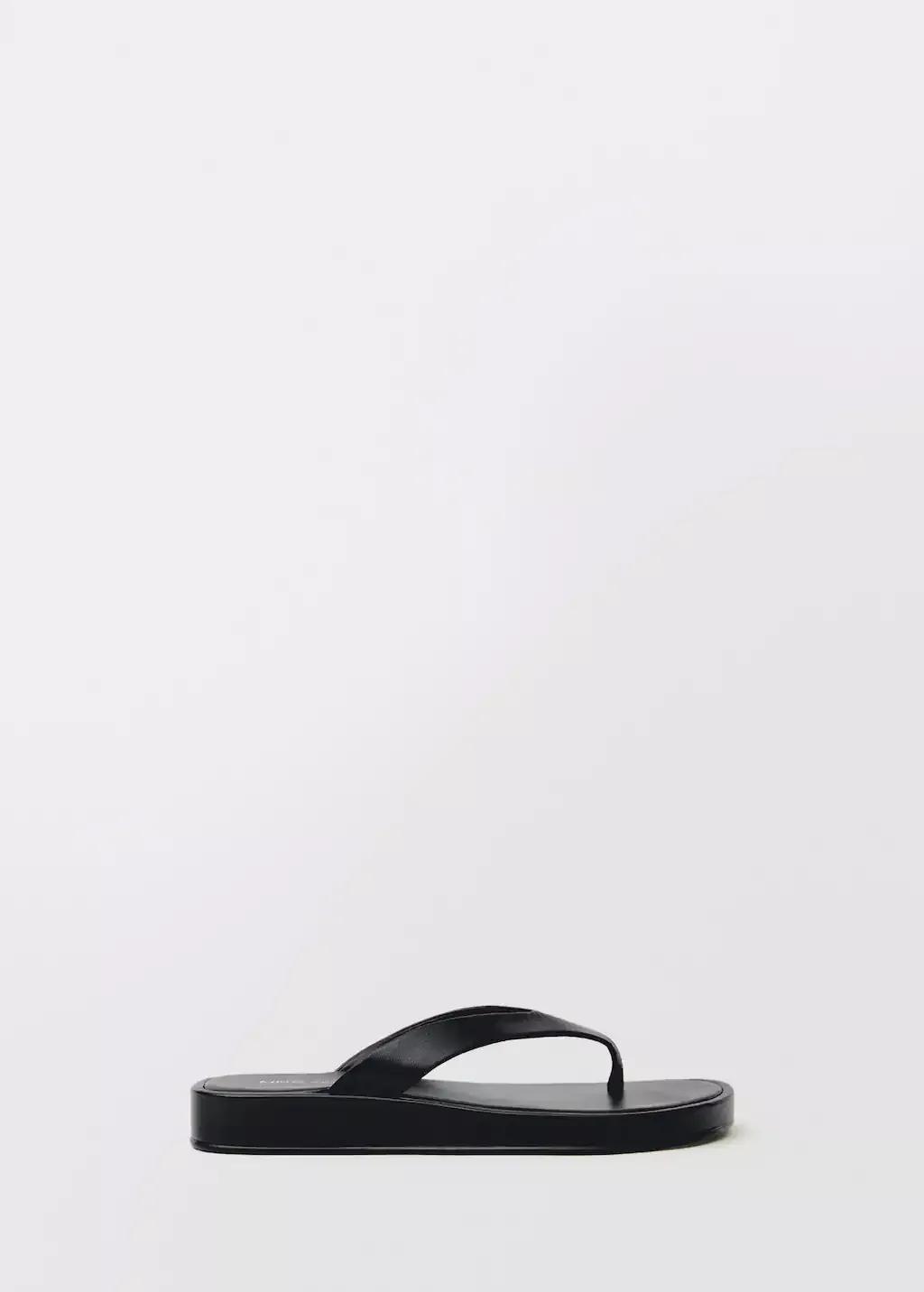 Black Leather Straps Sandals, , large image number 4