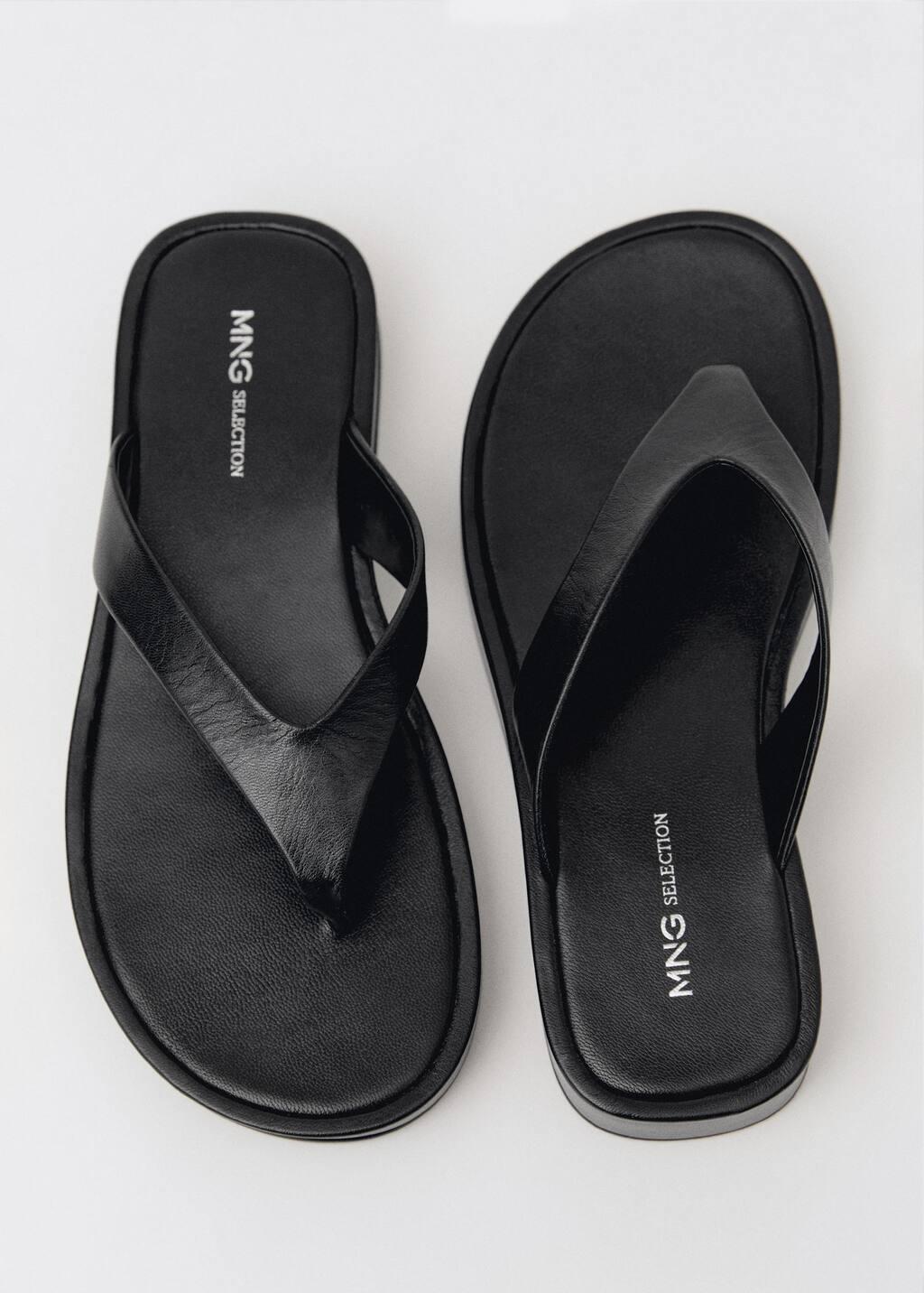 Black Leather Straps Sandals, , large image number 6