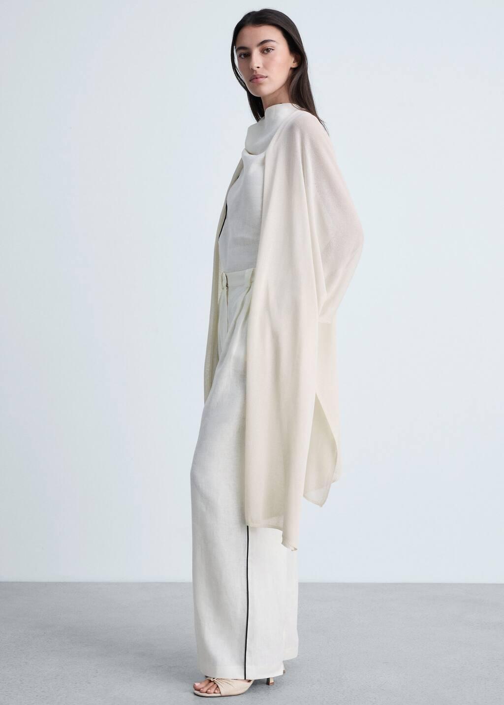 White Fine Knit Long Cardigan, , large image number 3
