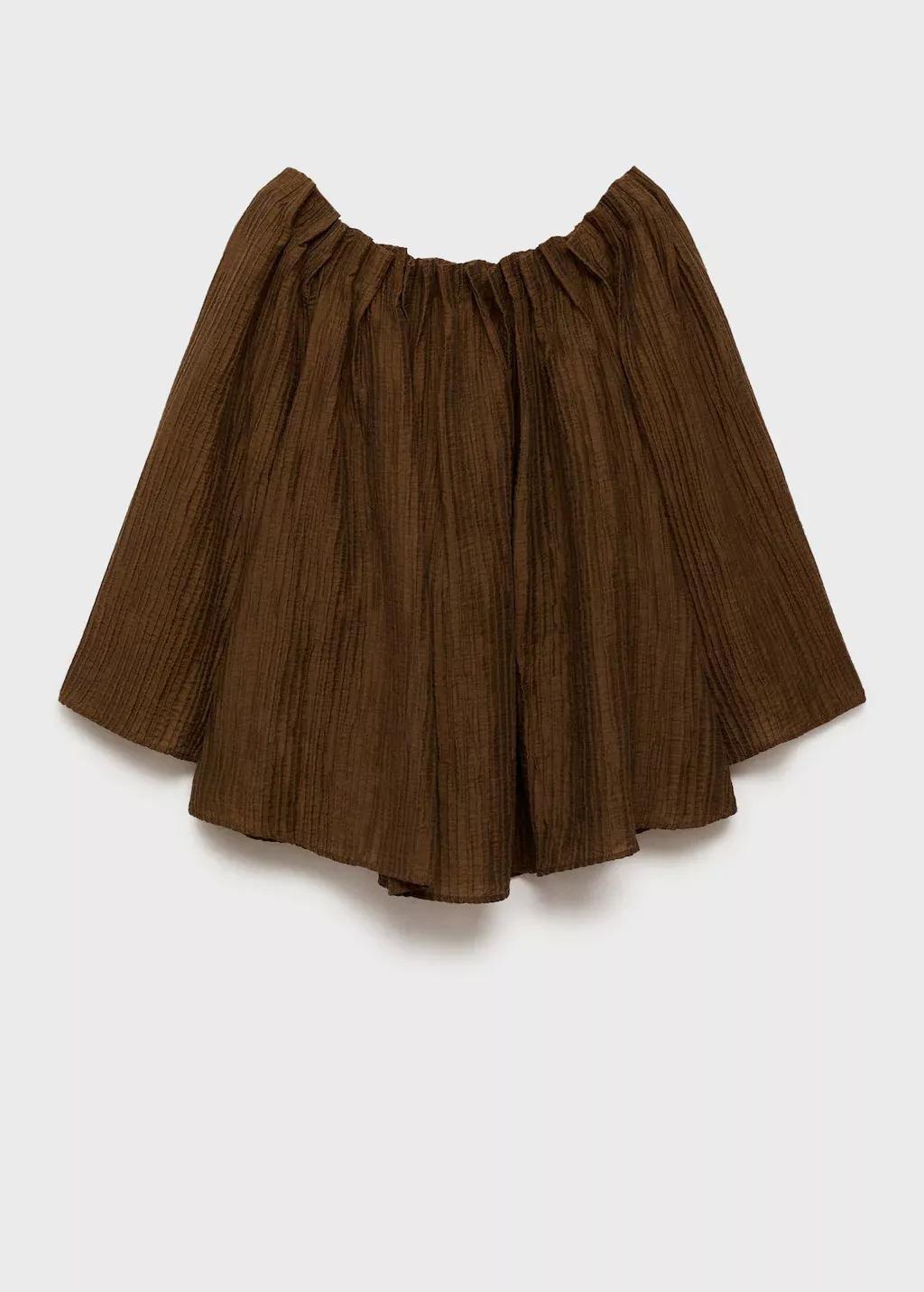 Brown Textured Gathered Blouse, , large image number 4