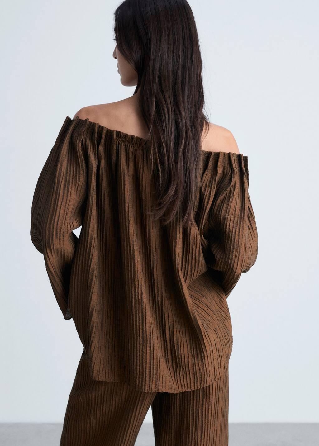 Brown Textured Gathered Blouse, , large image number 6