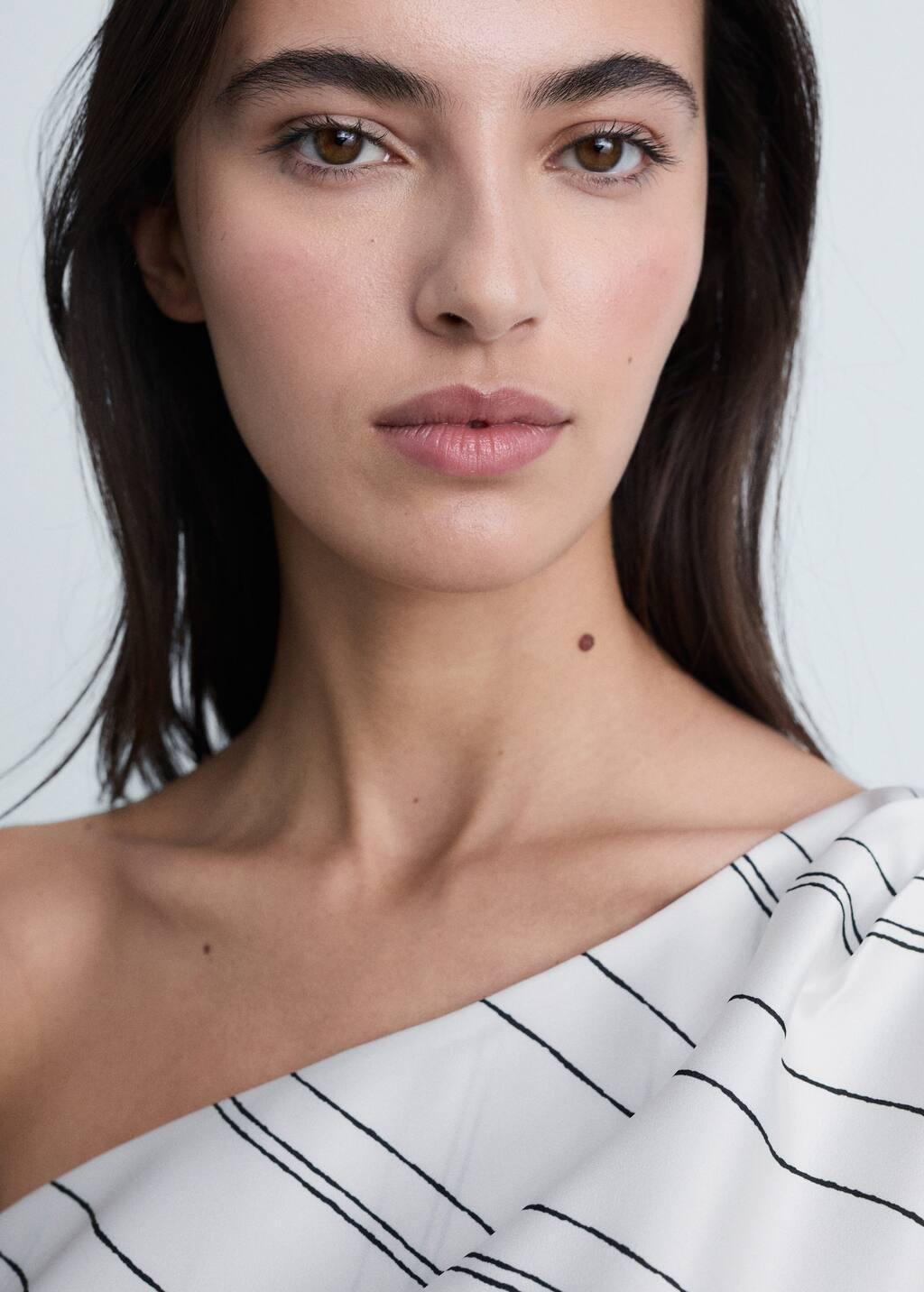 White Asymmetrical Striped Blouse, , large image number 1