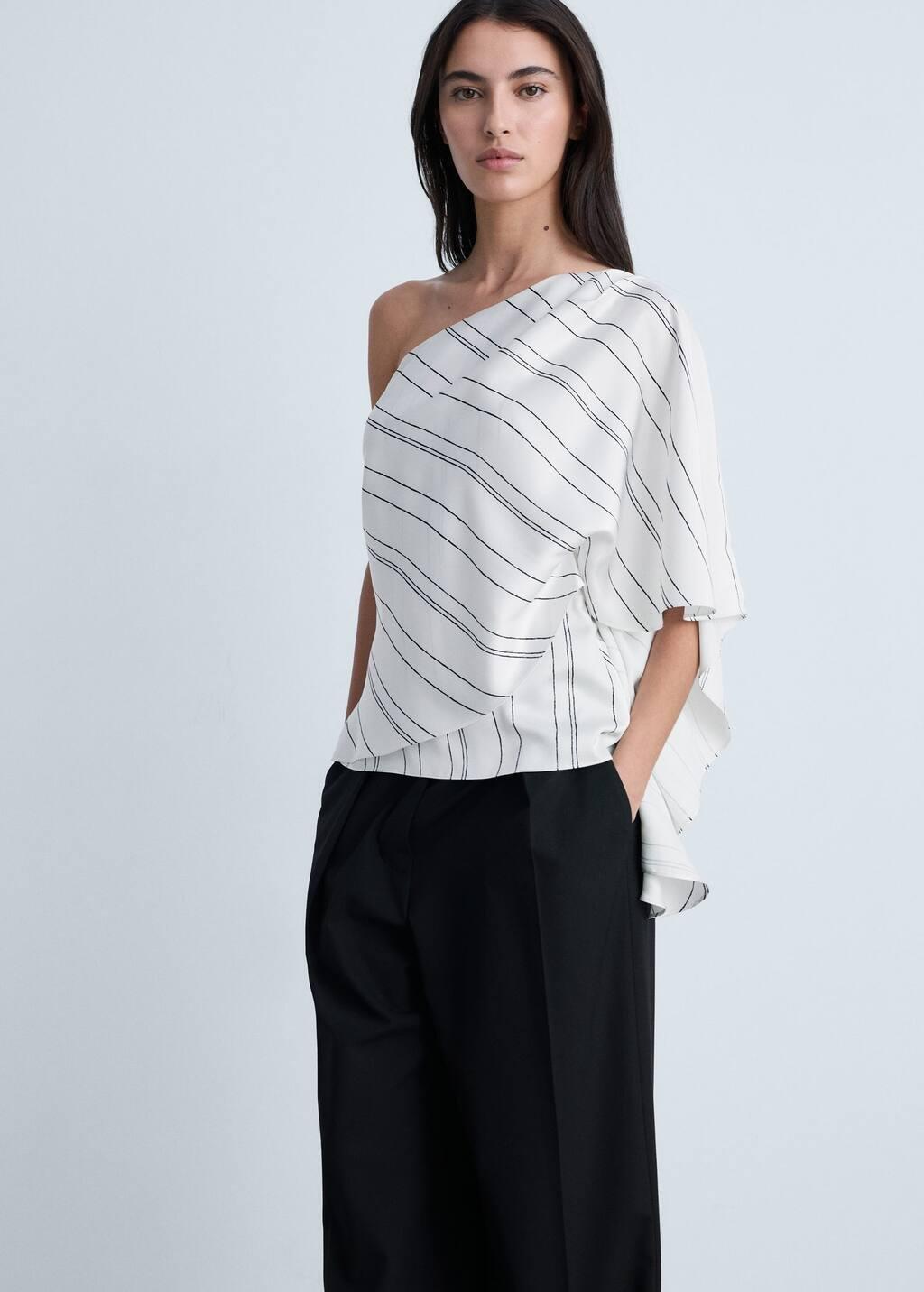 White Asymmetrical Striped Blouse, , large image number 3