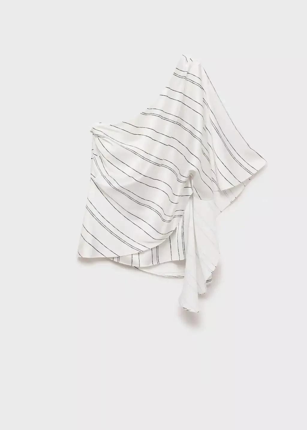 White Asymmetrical Striped Blouse, , large image number 4