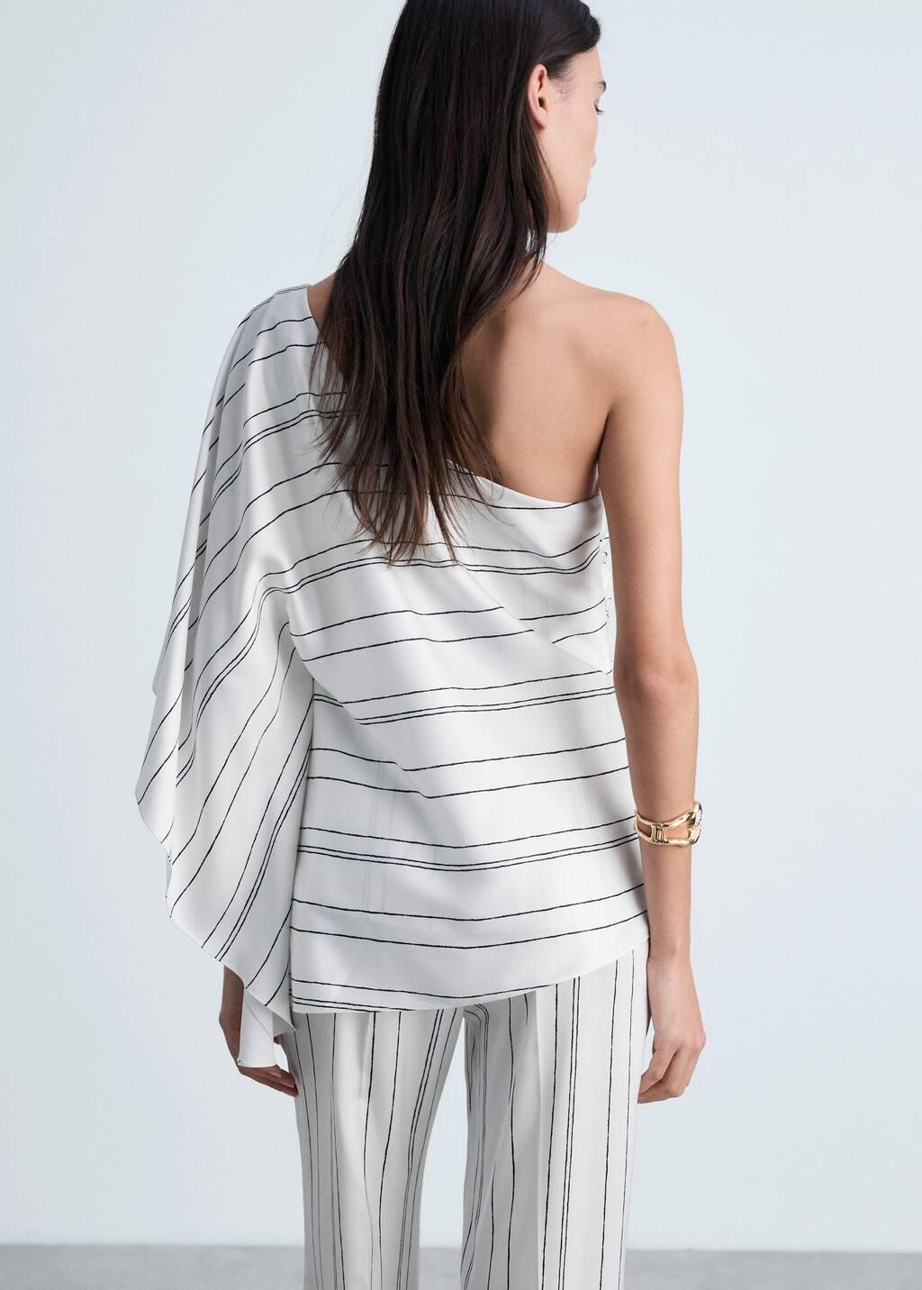 White Asymmetrical Striped Blouse, , large image number 6