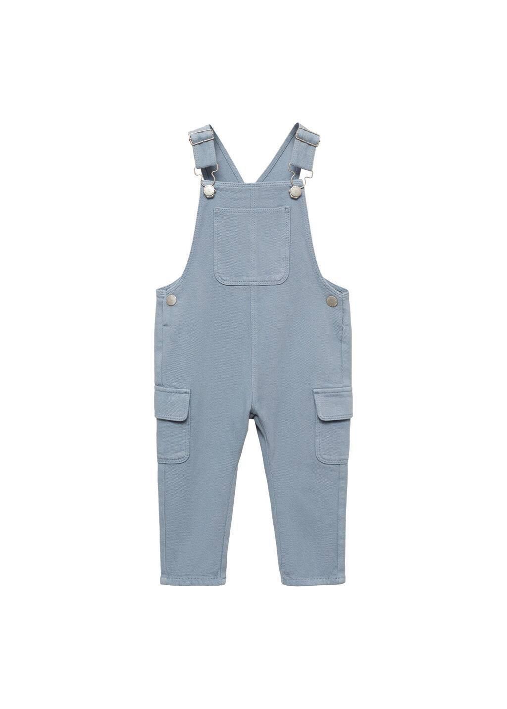 Blue Long Denim Overalls With Pocket, Baby Boy, , large image number 2