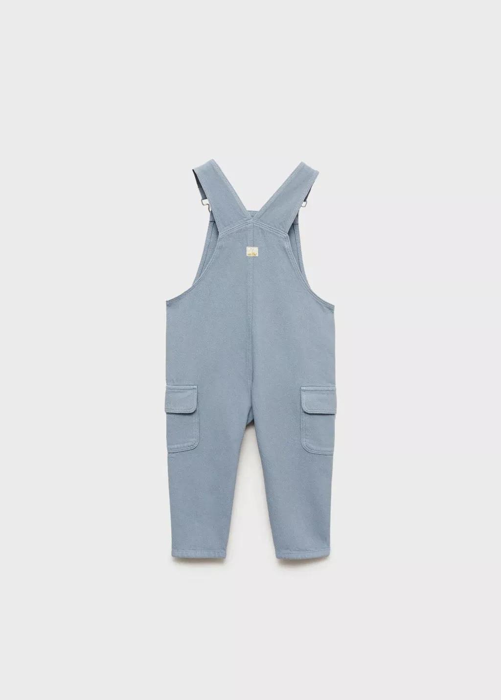Blue Long Denim Overalls With Pocket, Baby Boy, , large image number 4