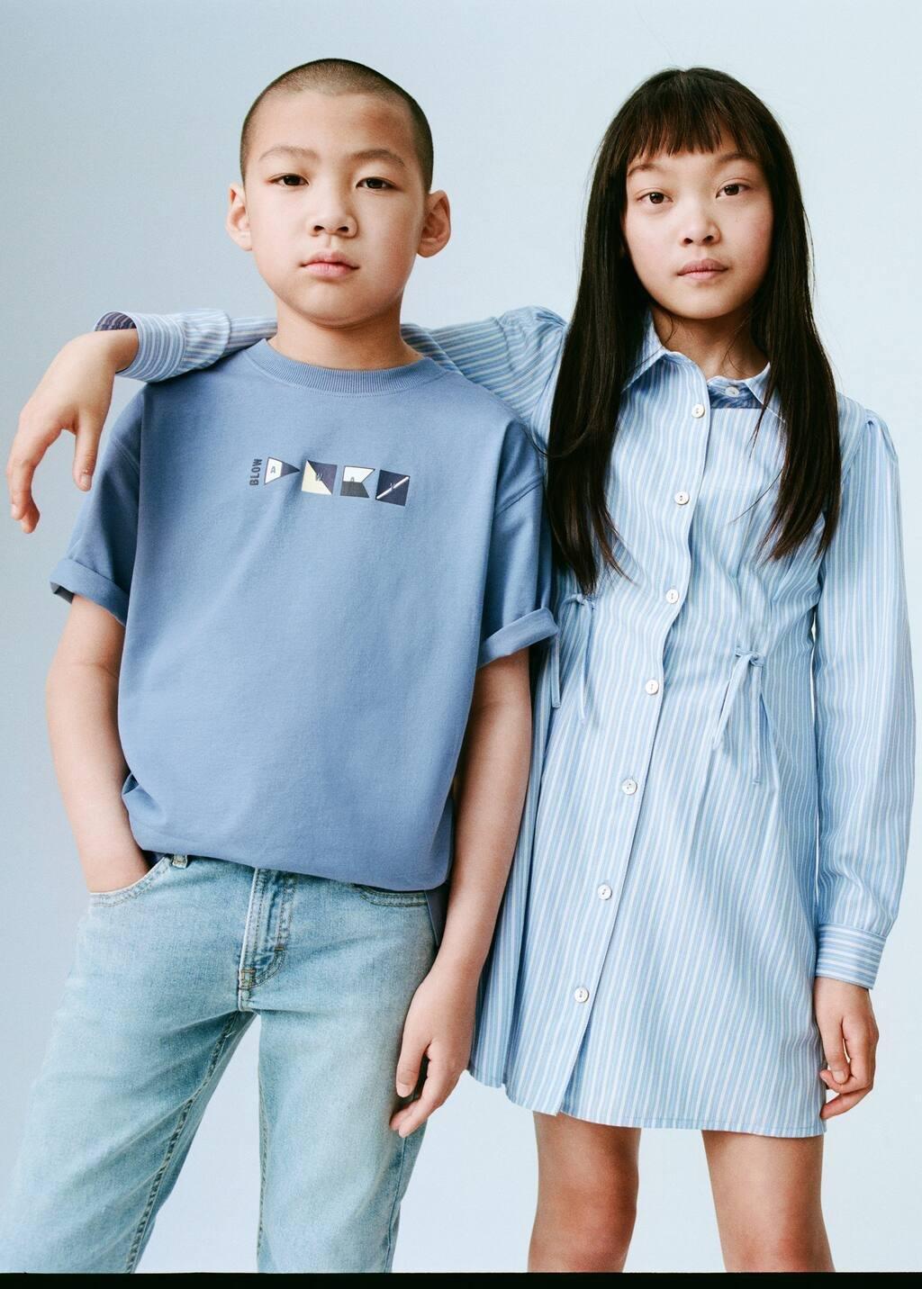 Blue Striped Shirt Dress, Kids Girl, , large image number 1