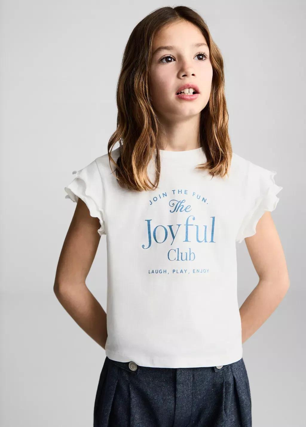 White Ruffled Printed T-Shirt, Kids Girl, , large image number 0