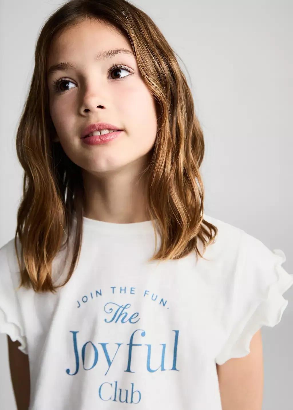 White Ruffled Printed T-Shirt, Kids Girl, , large image number 1