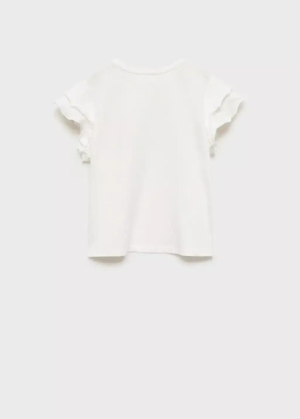 White Ruffled Printed T-Shirt, Kids Girl, , large image number 5