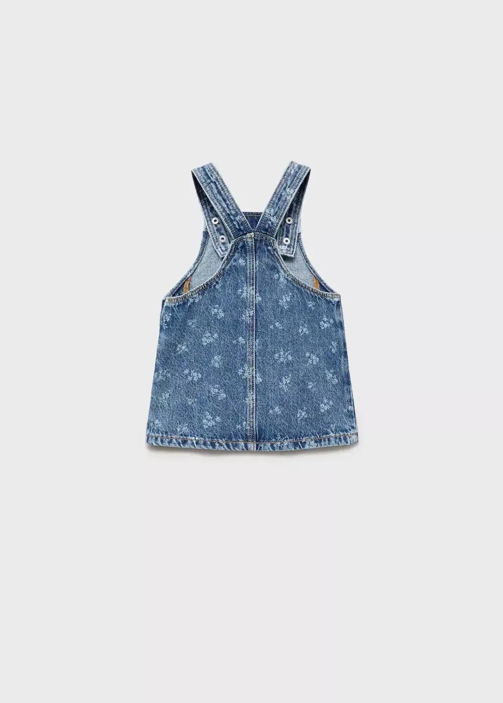 Blue Printed Denim Pinafore Dress, Kids Girls, , large image number 1