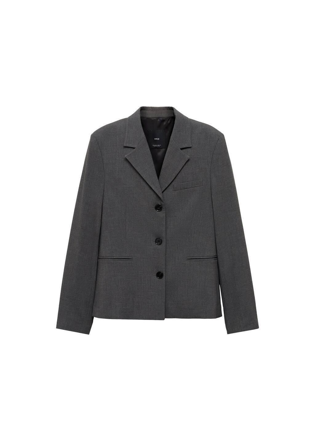 Grey Straight Button Suit Blazer, , large image number 2