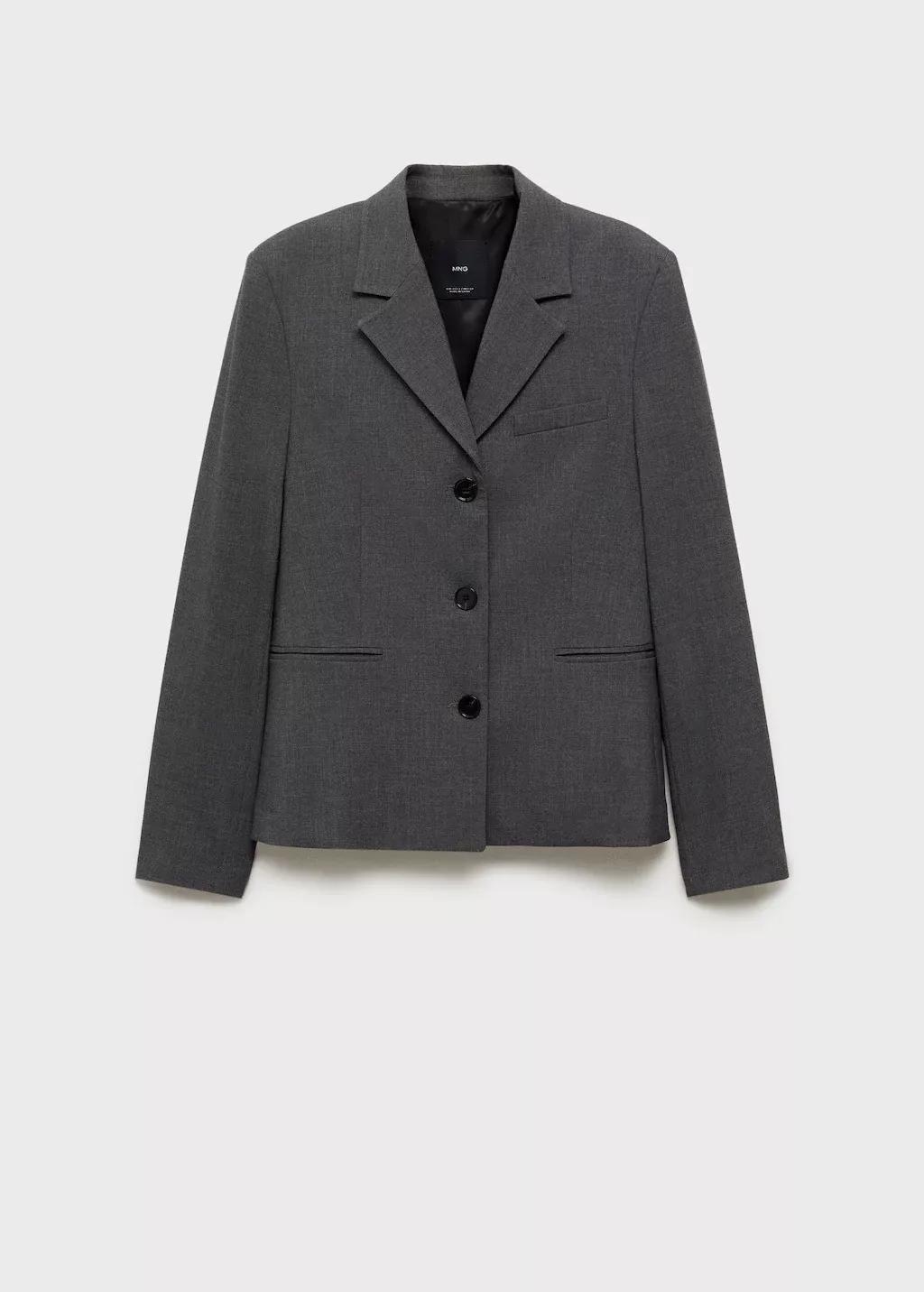 Grey Straight Button Suit Blazer, , large image number 5