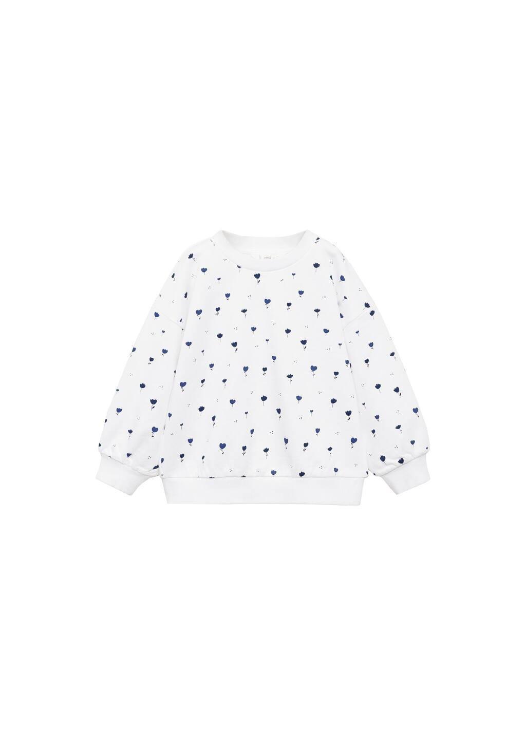 White Printed Cotton Sweatshirt, Baby Girl, , large image number 2
