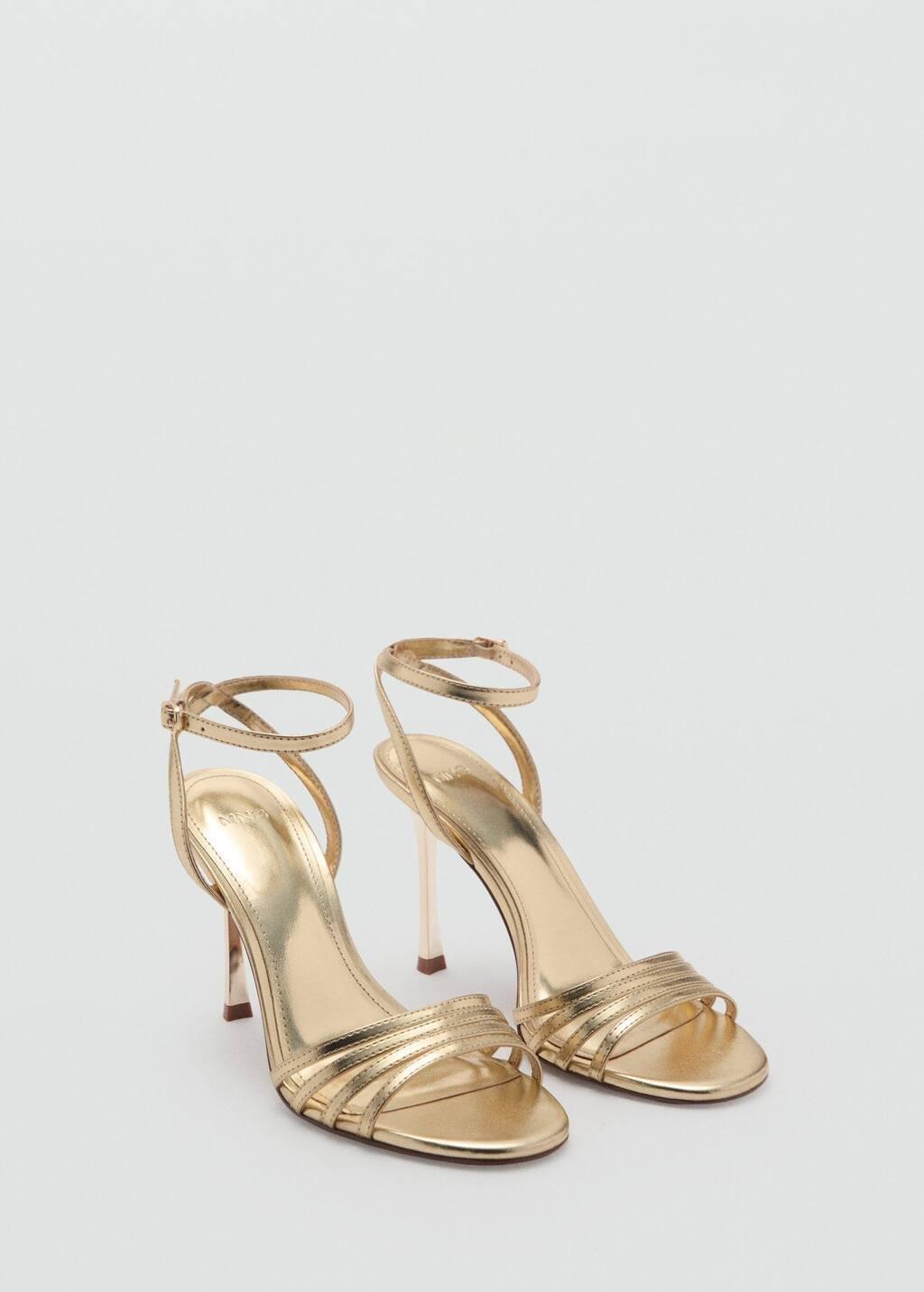 Gold Combined Strap Heeled Sandal, , large image number 0