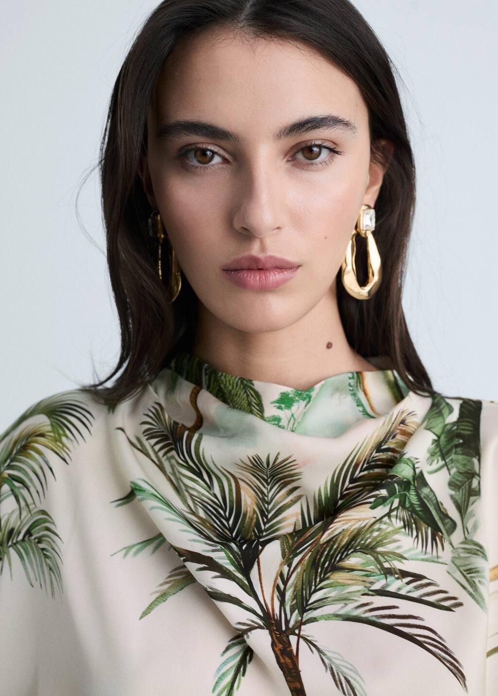 Beige Draped Cape With Tropical Print, , large image number 1