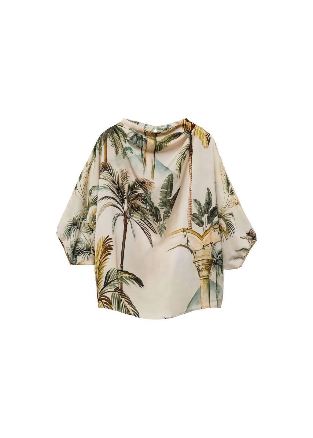 Beige Draped Cape With Tropical Print, , large image number 2