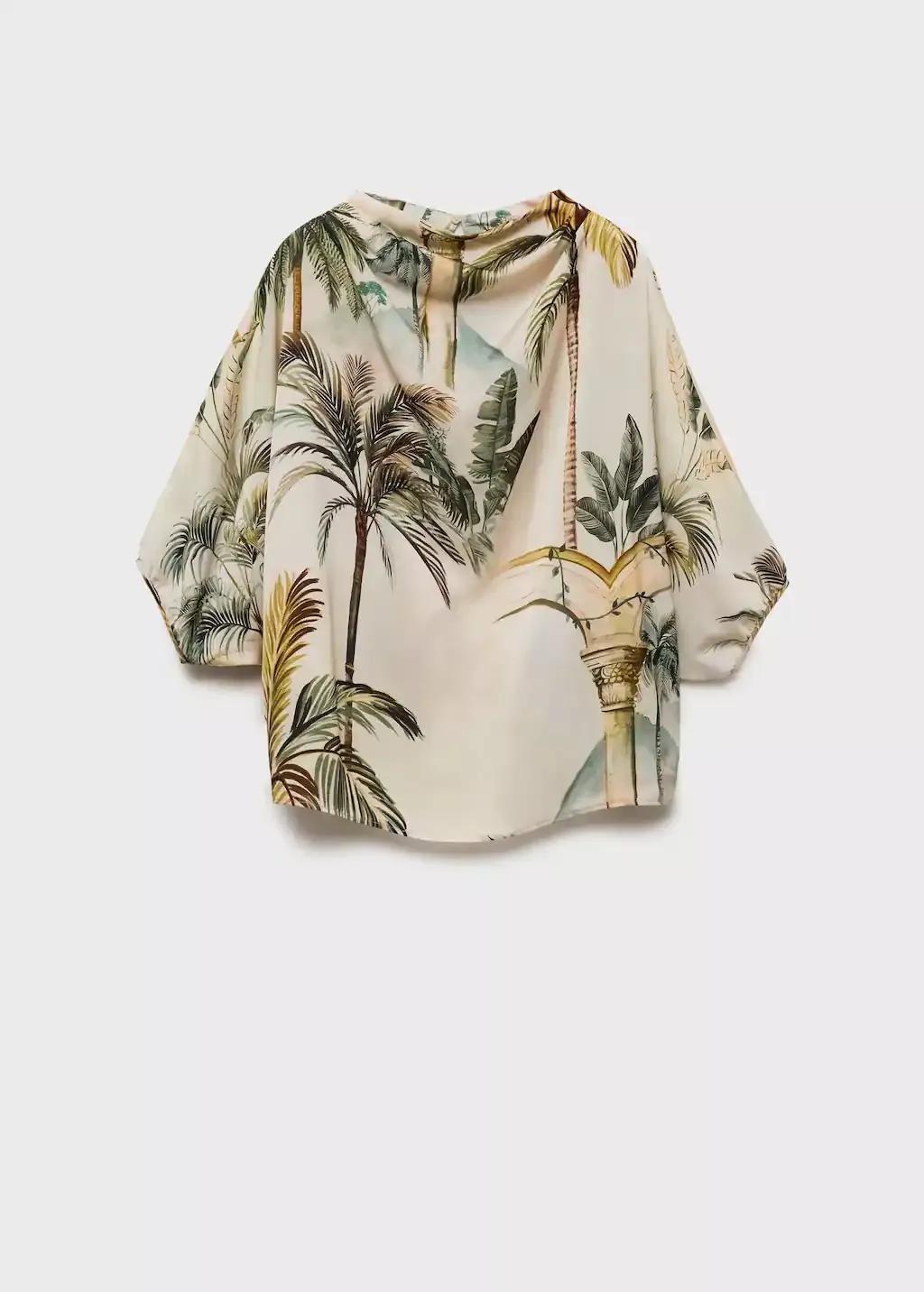 Beige Draped Cape With Tropical Print, , large image number 4