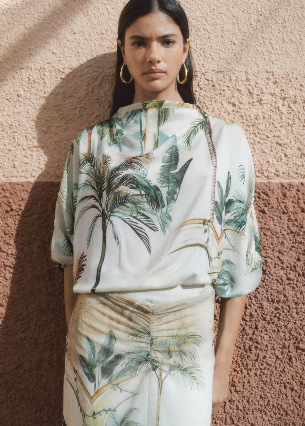 Beige Draped Cape With Tropical Print, , large image number 5