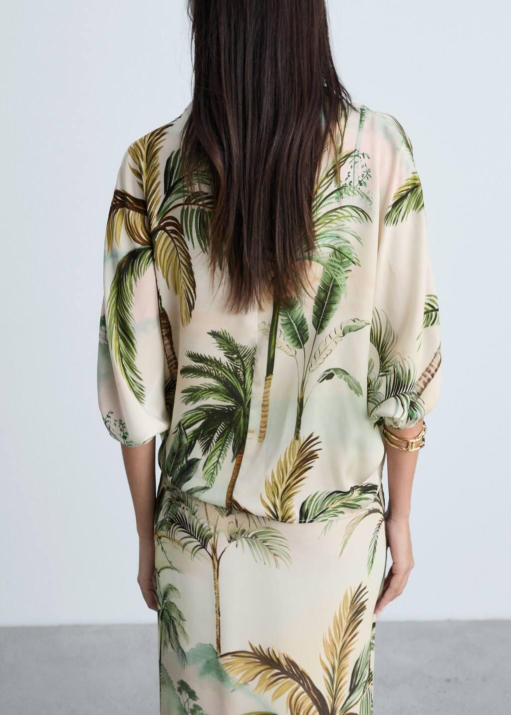 Beige Draped Cape With Tropical Print, , large image number 7