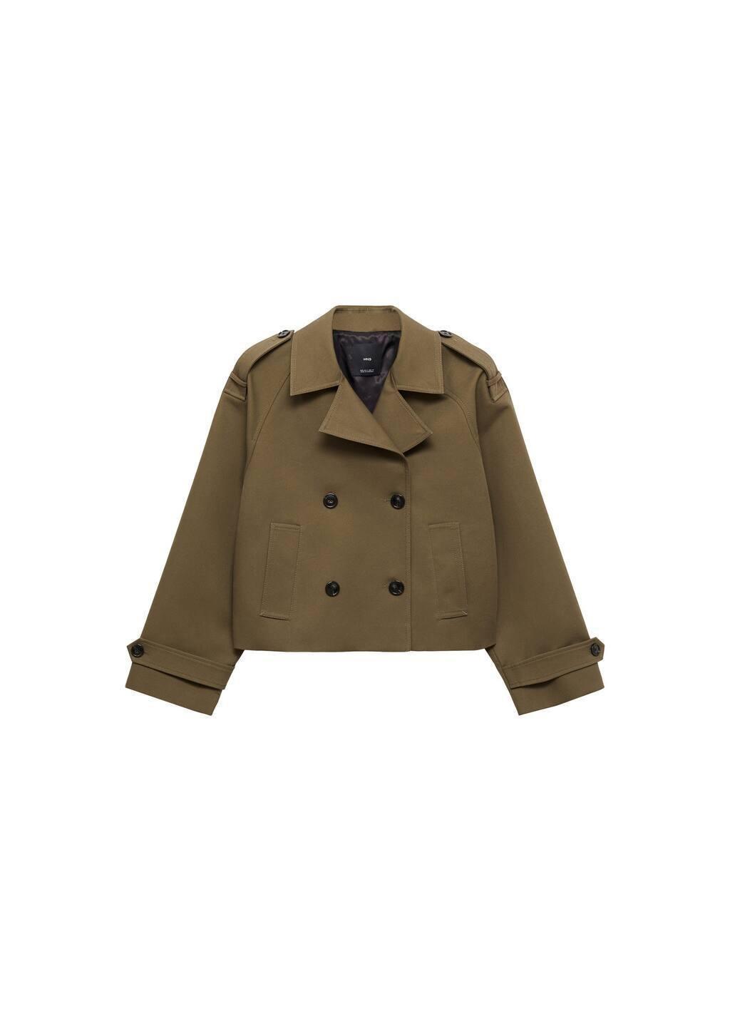 Khaki Double-Breasted Jacket With Lapels, , large image number 2