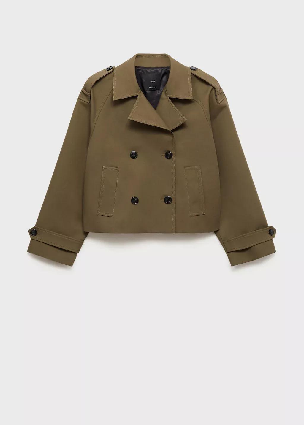 Khaki Double-Breasted Jacket With Lapels, , large image number 4