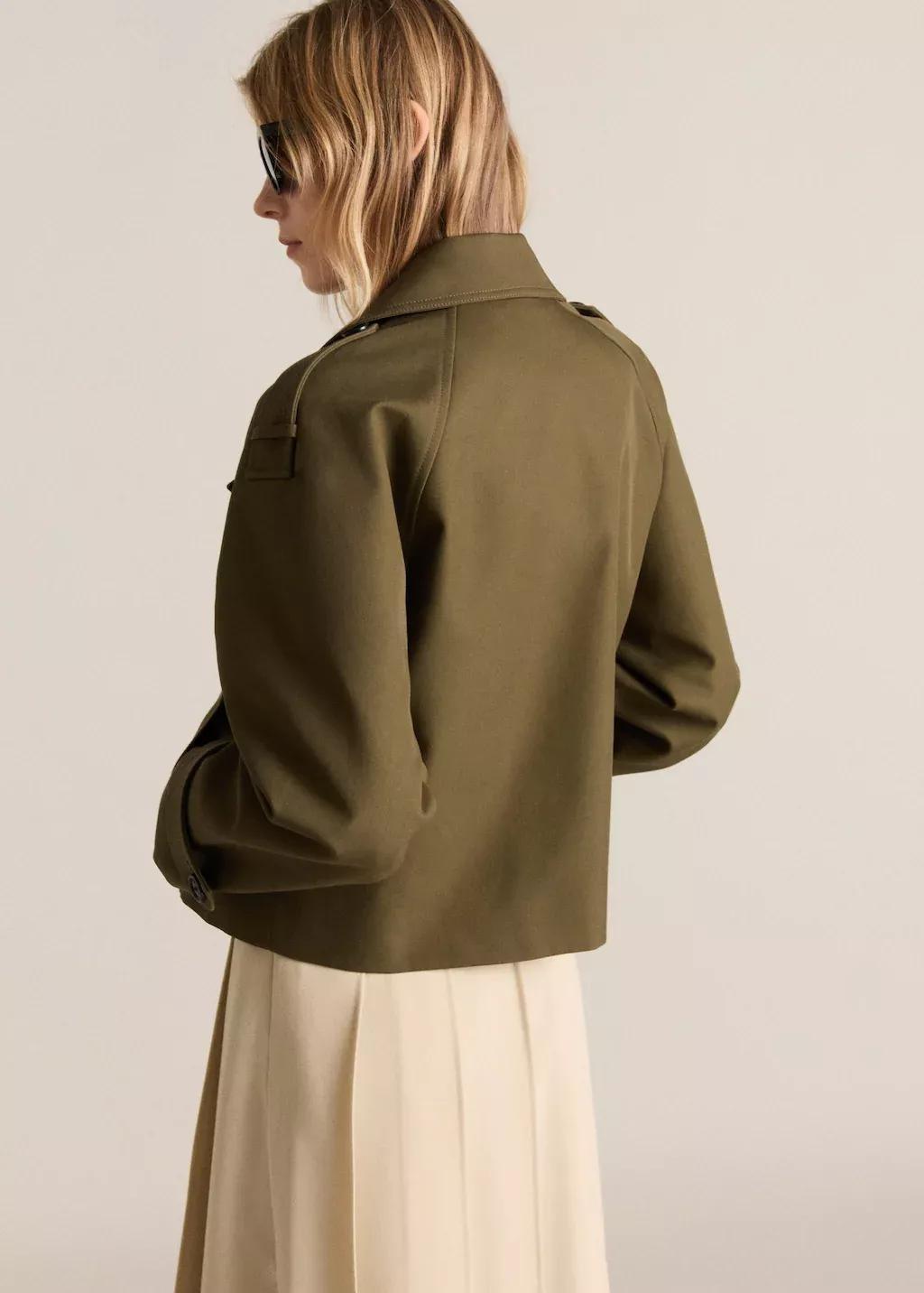Khaki Double-Breasted Jacket With Lapels, , large image number 6