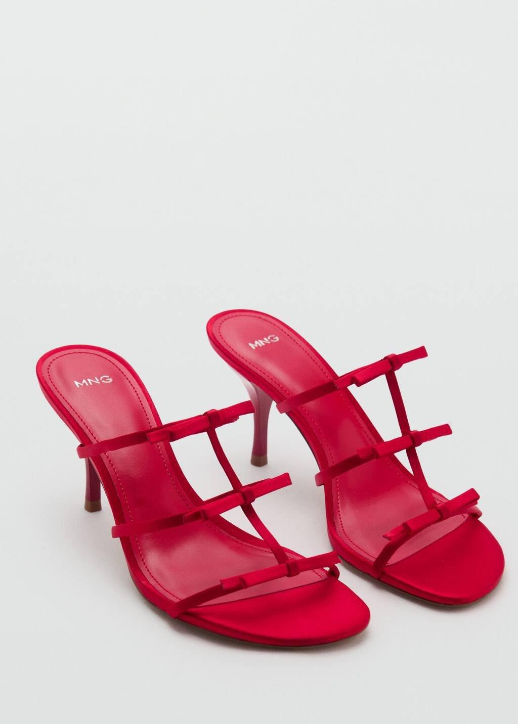 Red Strappy Heeled Sandals With Bow Detail, , medium
