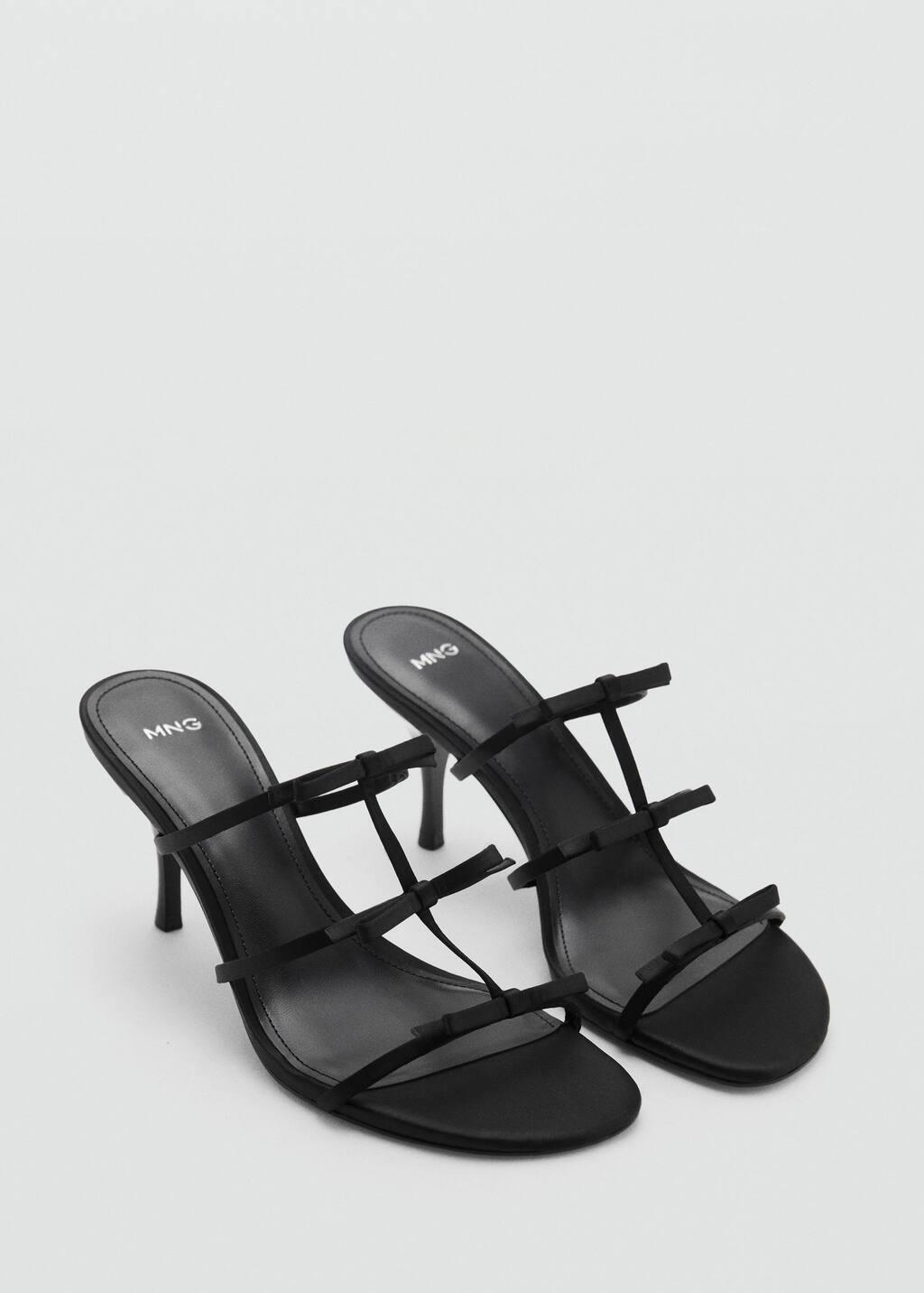 Black Strappy Heeled Sandals With Bow Detail, , medium