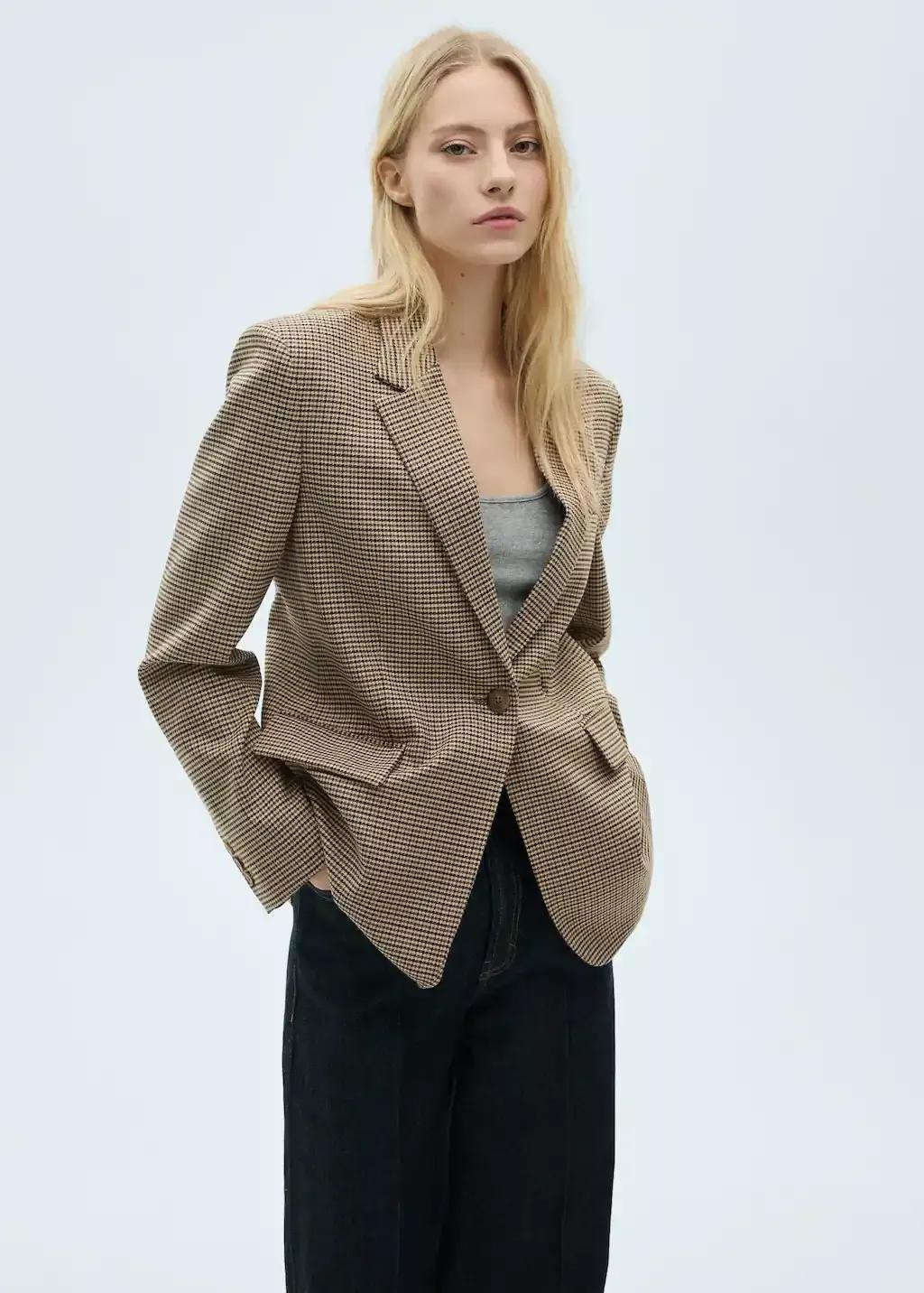 Brown Straight-Fit Micro-Houndstooth Jacket, , large image number 0
