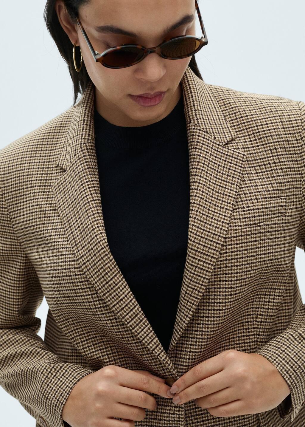 Brown Straight-Fit Micro-Houndstooth Jacket, , large image number 5