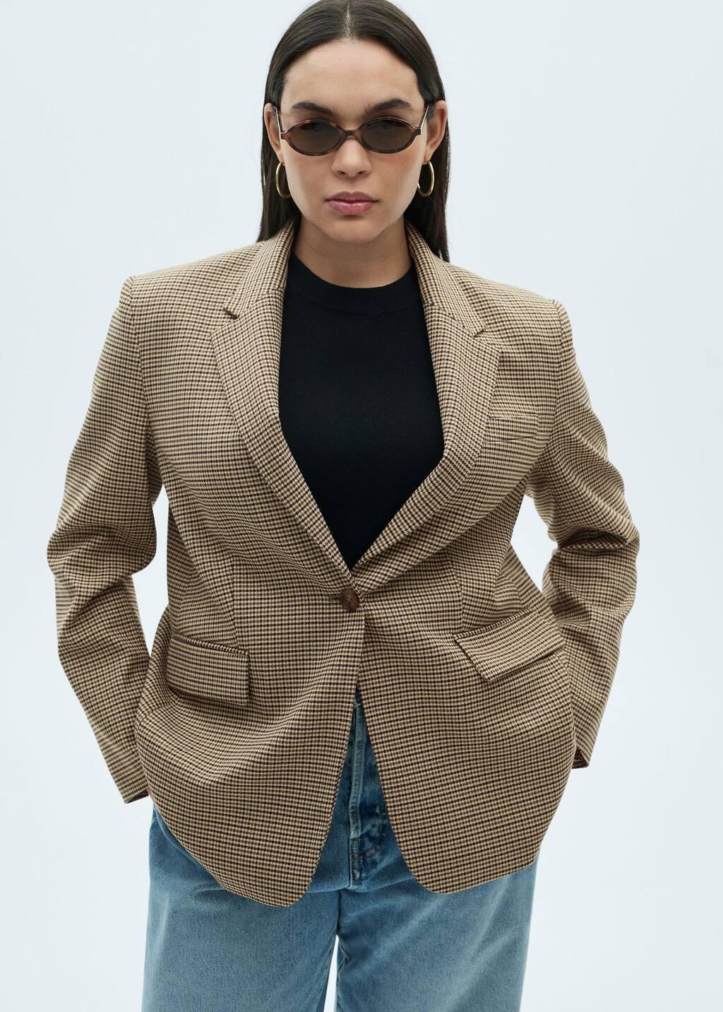 Brown Straight-Fit Micro-Houndstooth Jacket, , large image number 6
