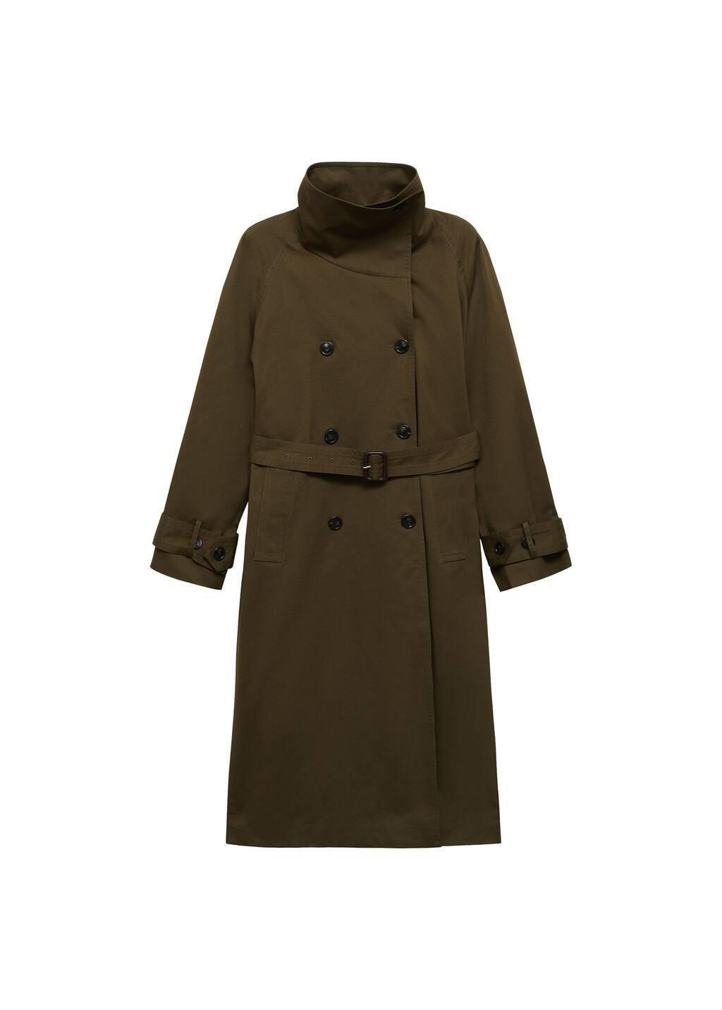 Khaki Long Double-Breasted Trench Coat, , large image number 2