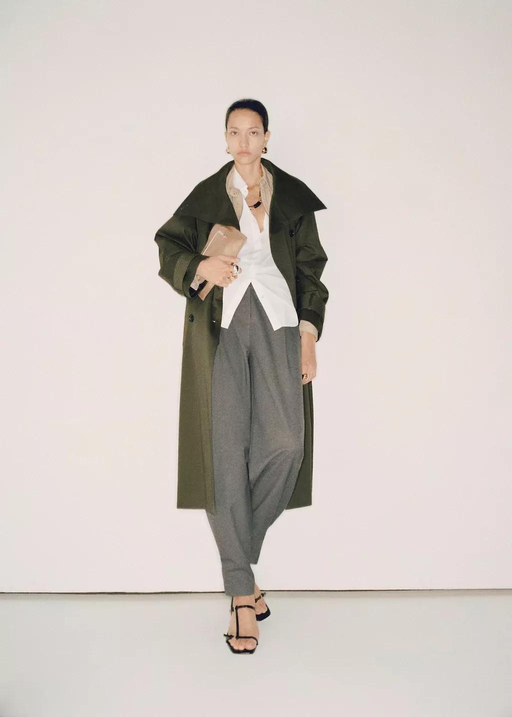Khaki Long Double-Breasted Trench Coat, , large image number 5