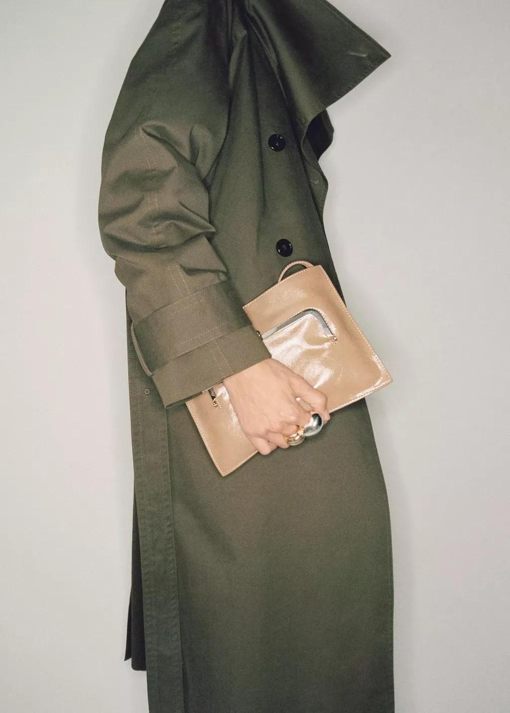 Khaki Long Double-Breasted Trench Coat, , large image number 6