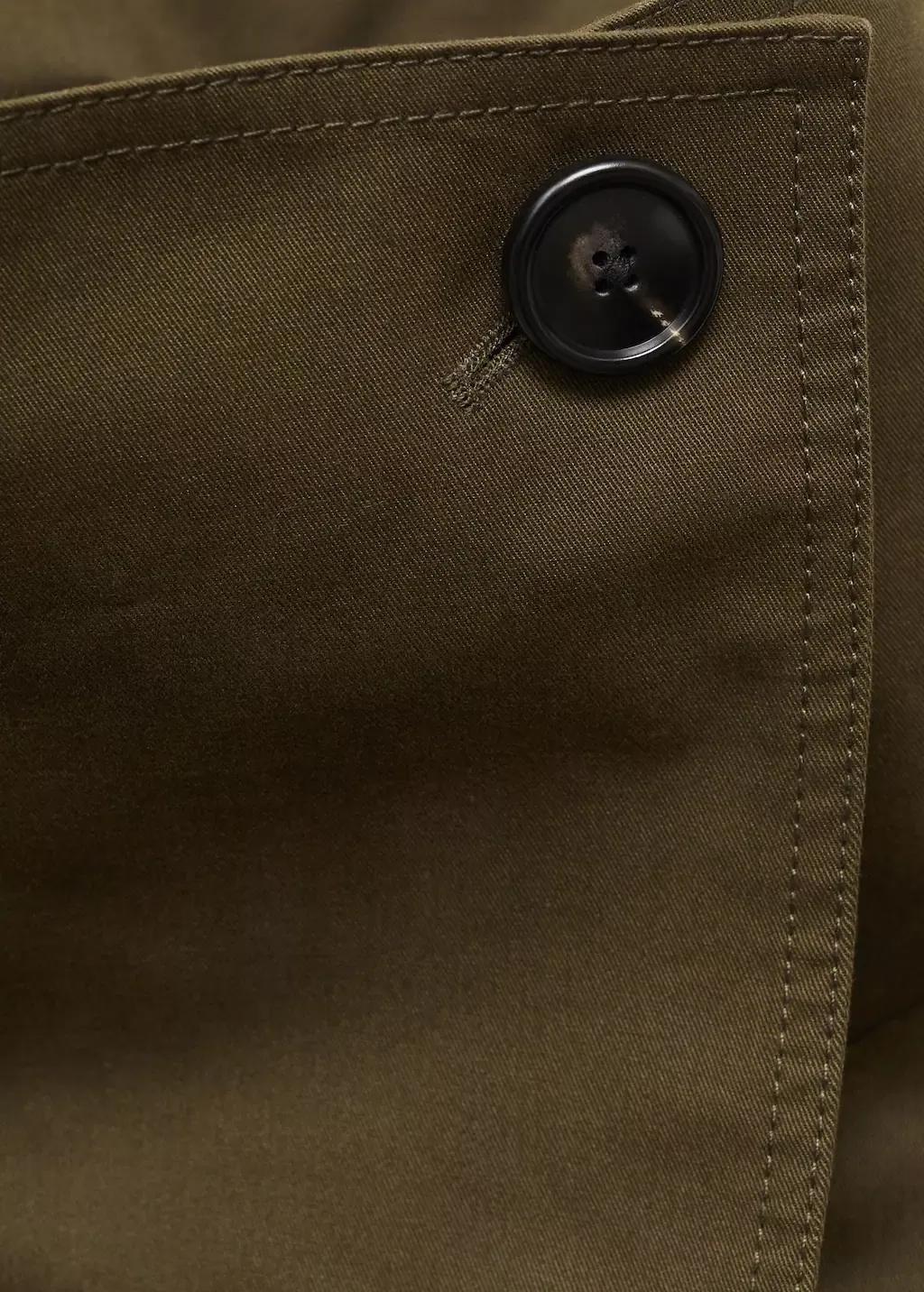 Khaki Long Double-Breasted Trench Coat, , large image number 7