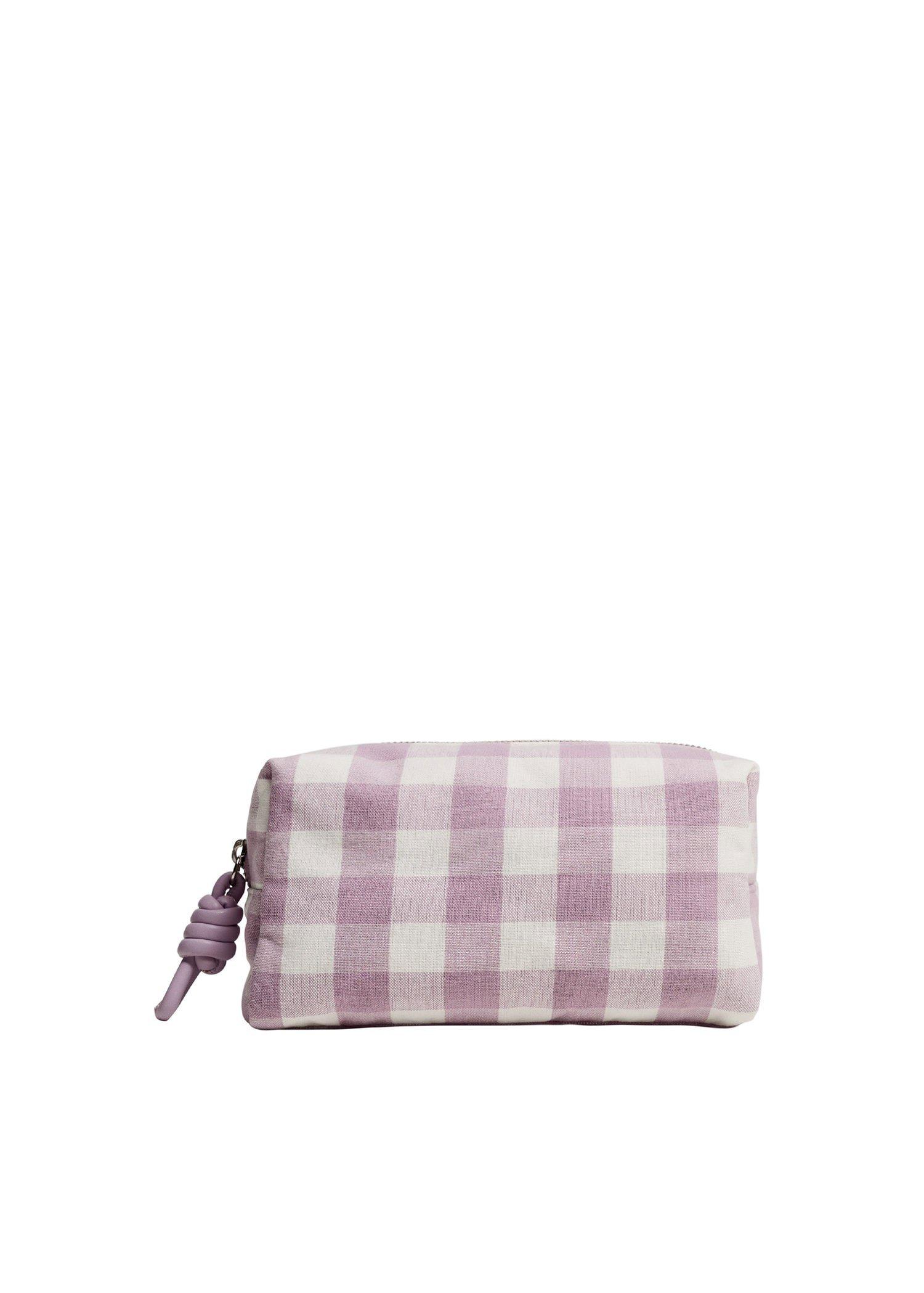 lt-pastel purple Check fabric cosmetics bag, Women, , large image number 0