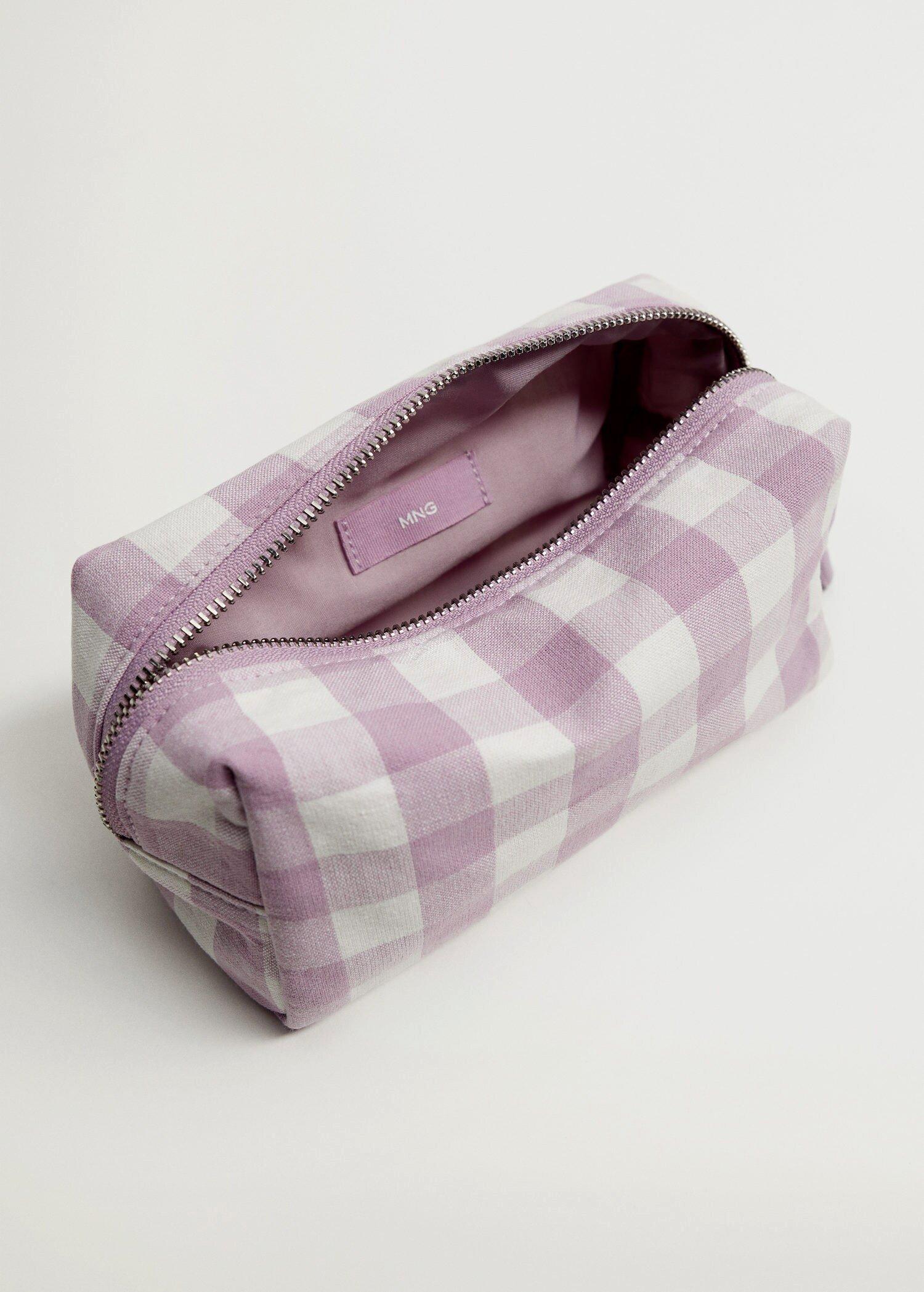 lt-pastel purple Check fabric cosmetics bag, Women, , large image number 1