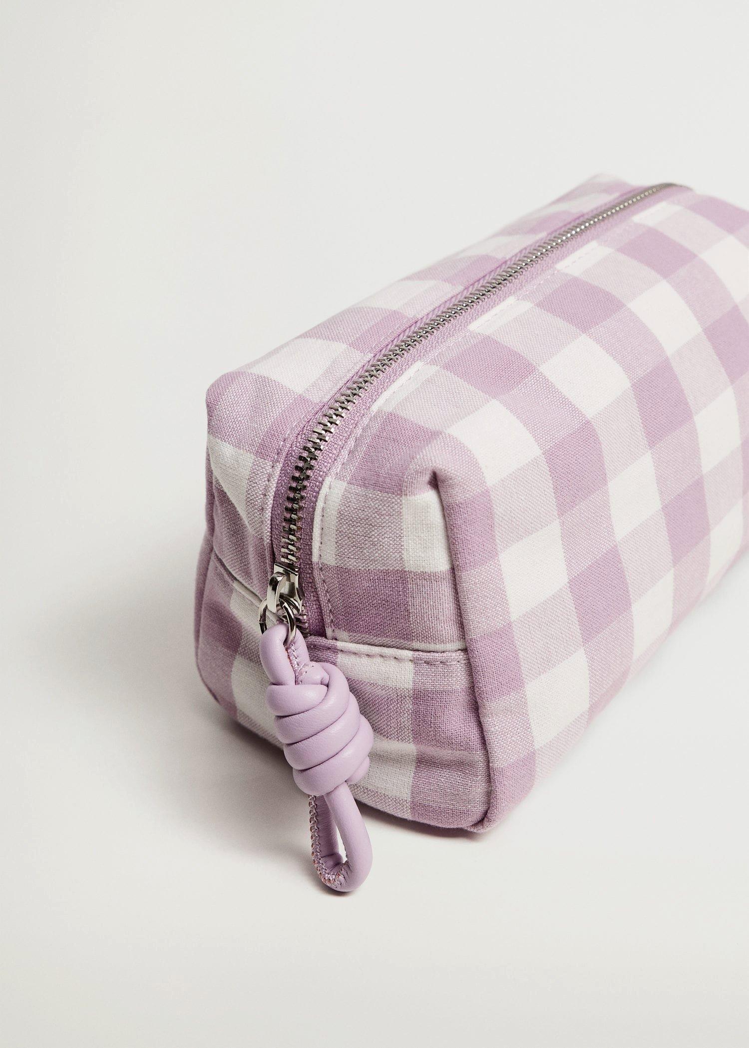 lt-pastel purple Check fabric cosmetics bag, Women, , large image number 2