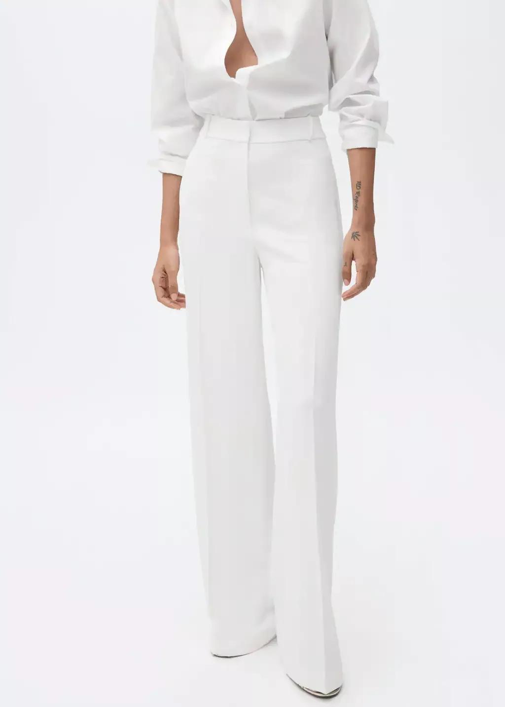 White Plain Formal Wideleg Trousers, , large image number 0