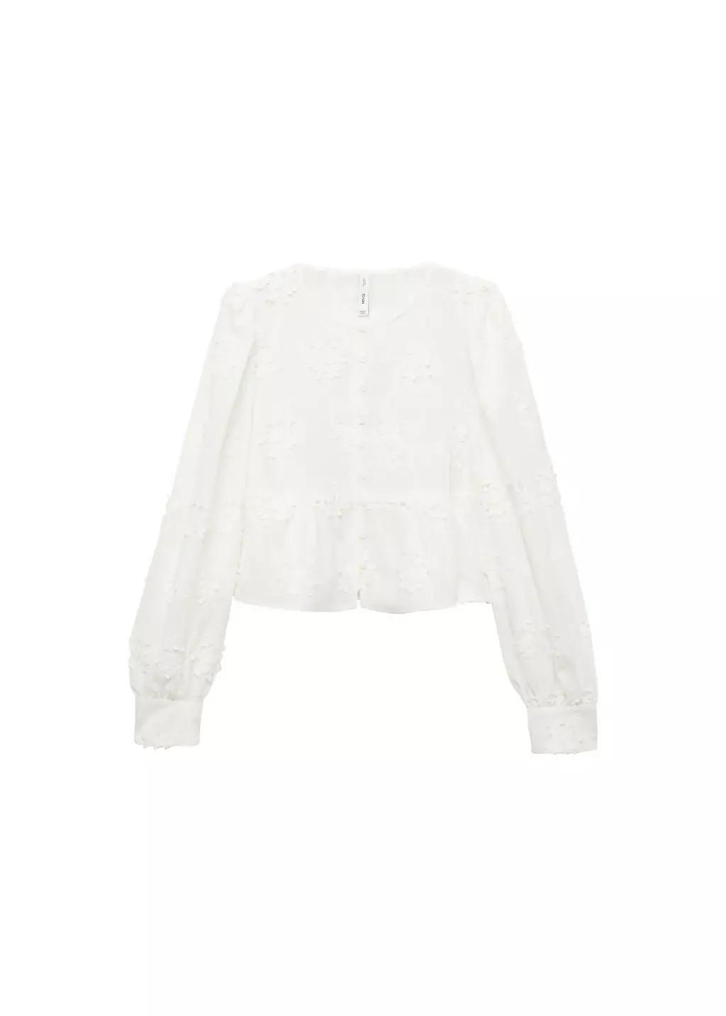 White Embroidered Cropped Blouse, , large image number 3