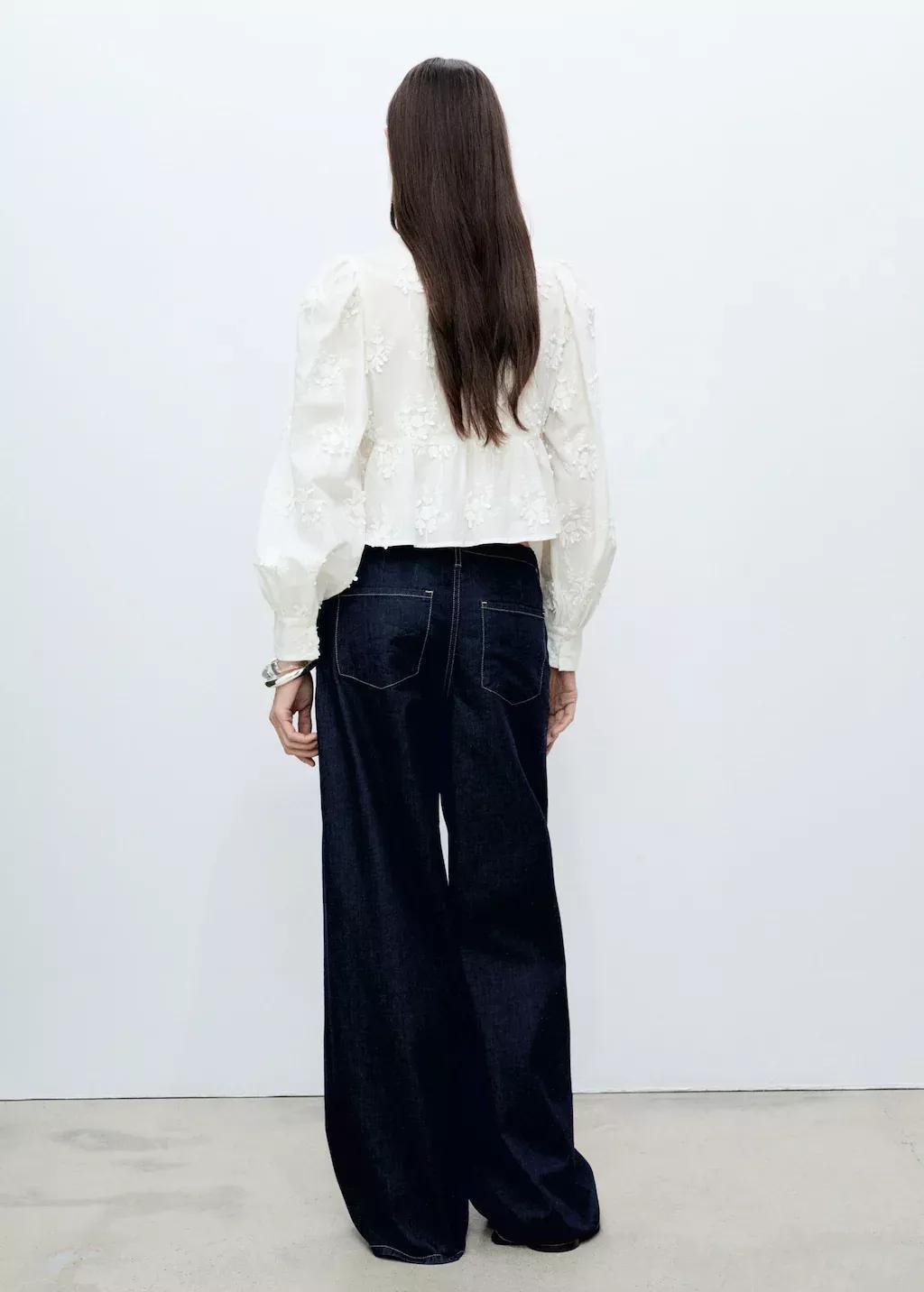 White Embroidered Cropped Blouse, , large image number 4