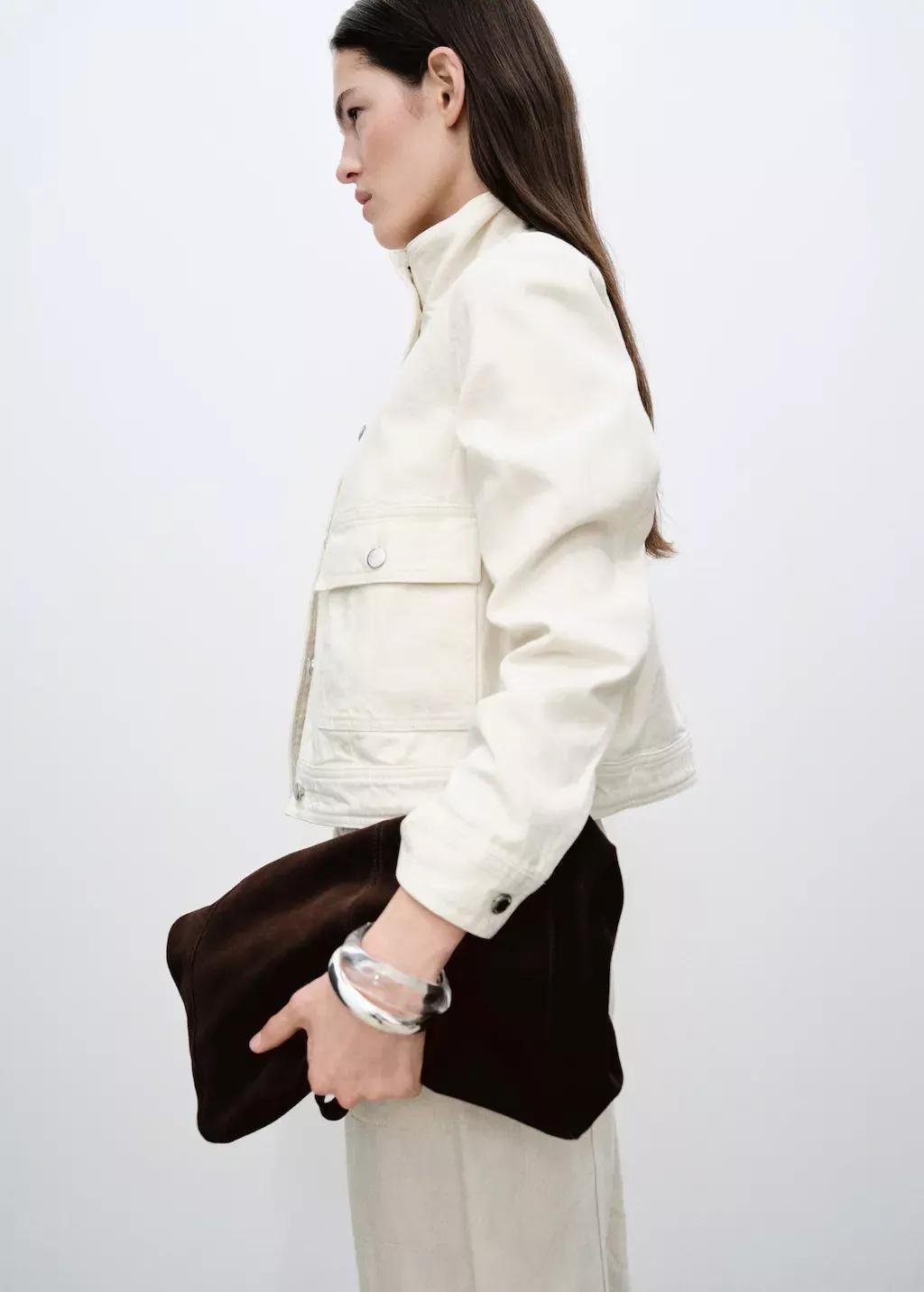 White Cotton Jacket With High Collar And Pockets, , large image number 1