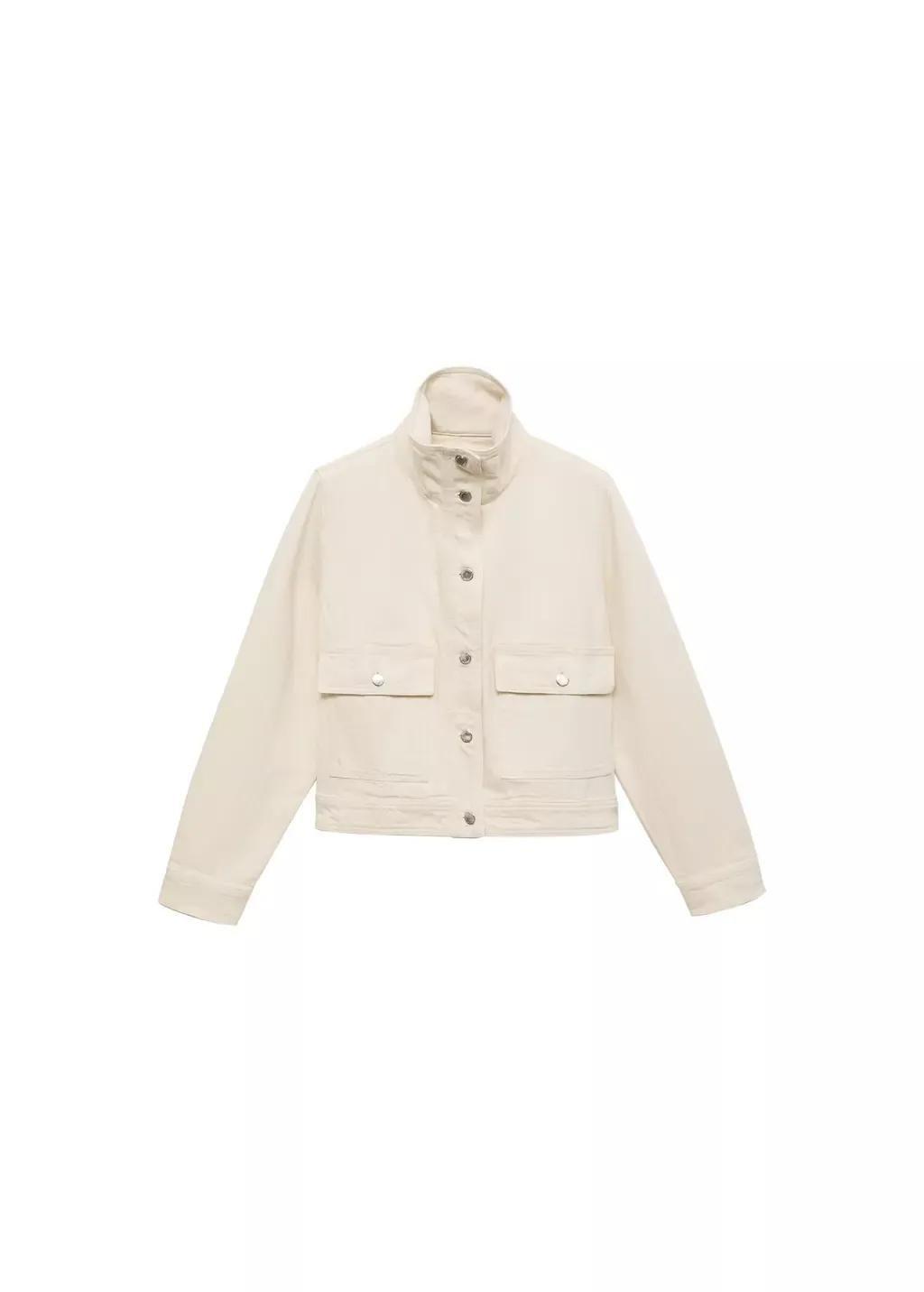 White Cotton Jacket With High Collar And Pockets, , large image number 3