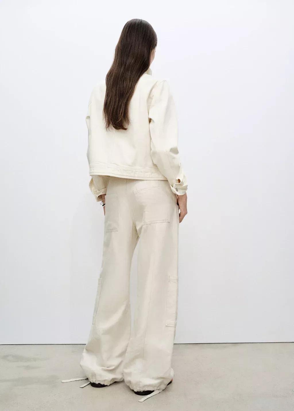 White Cotton Jacket With High Collar And Pockets, , large image number 5