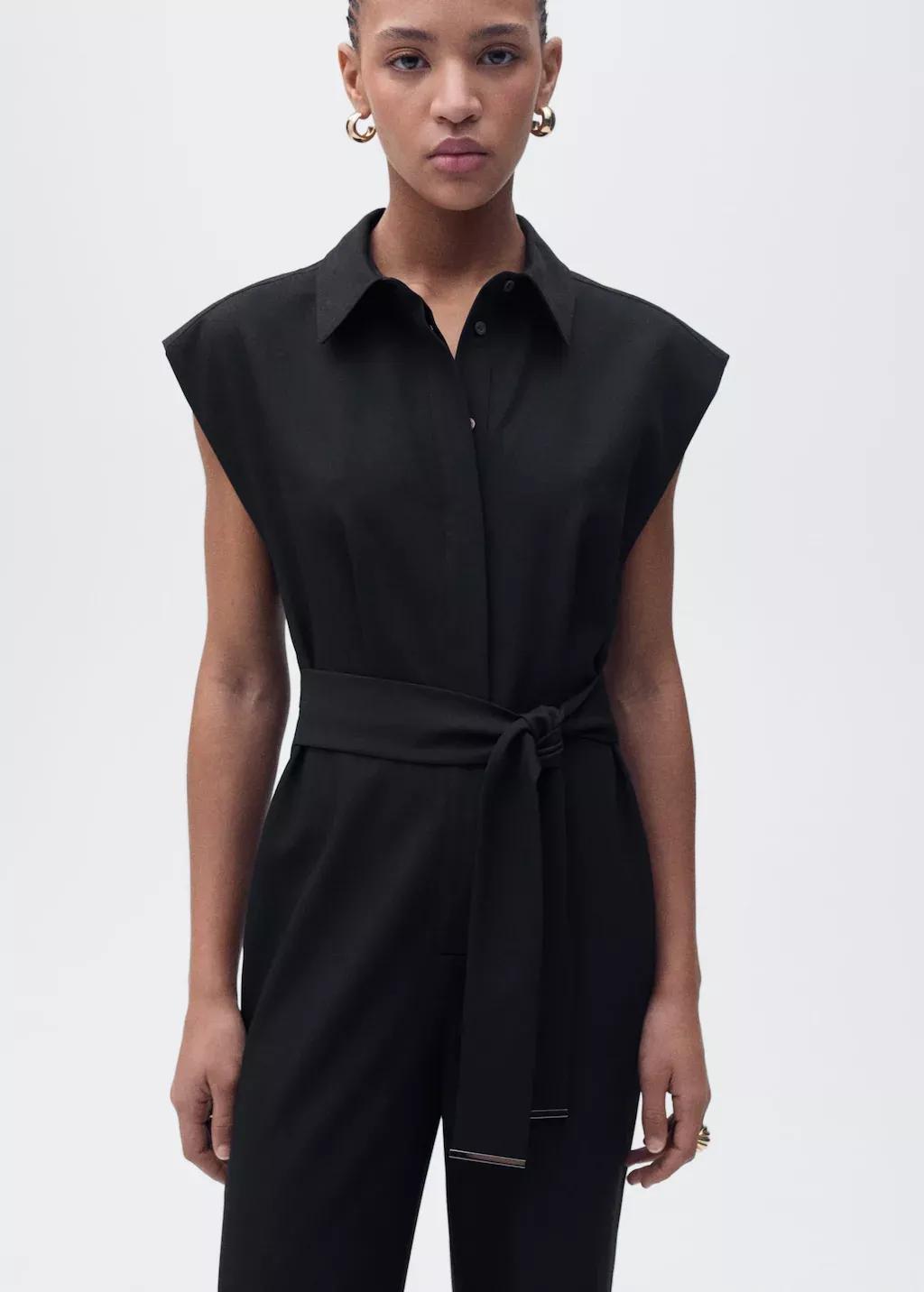 Black Straight-Fit Jumpsuit With Belt, , medium
